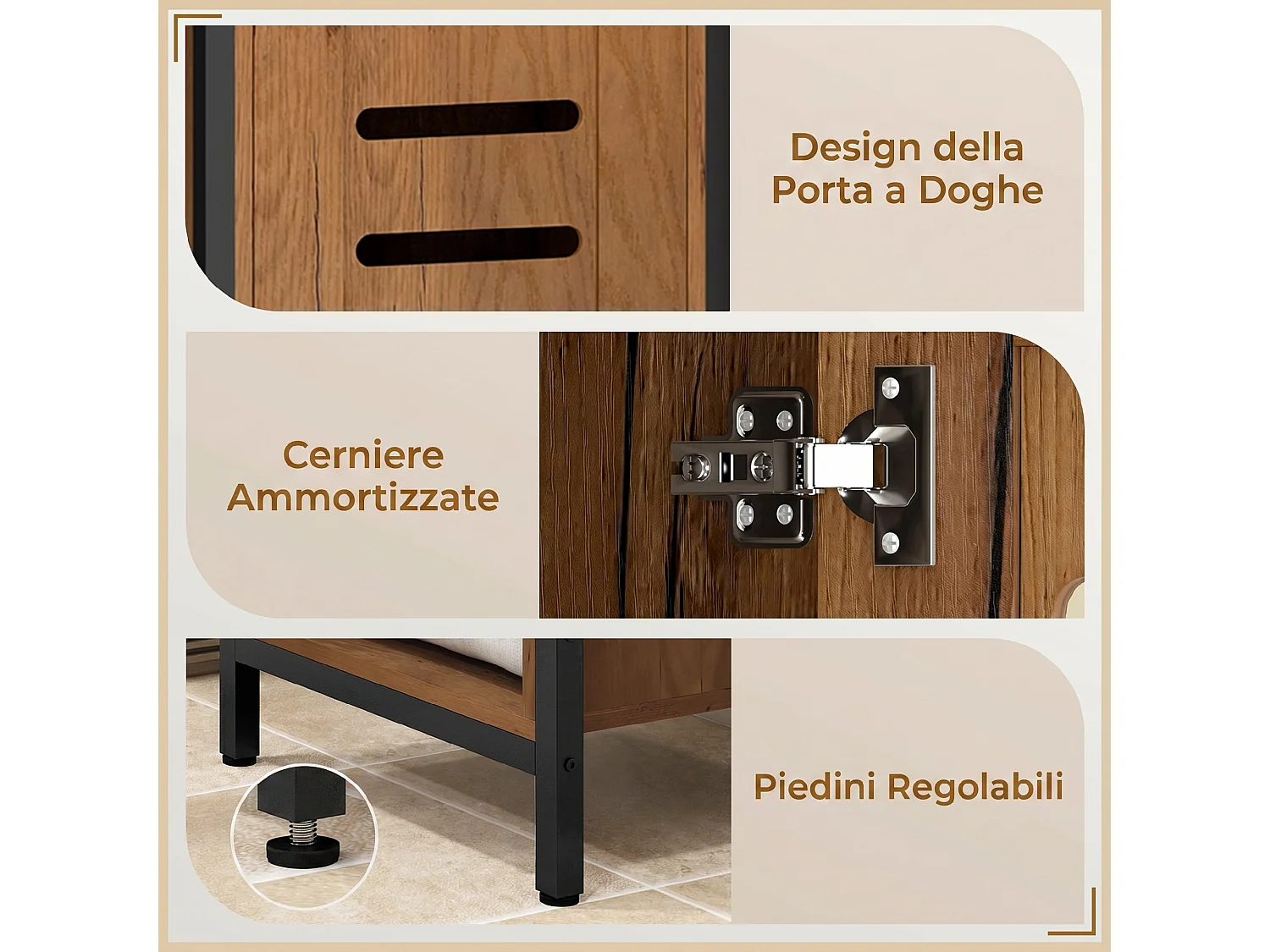 Mobile da bagno alto con 3 ripiani, porta a persiana, marrone