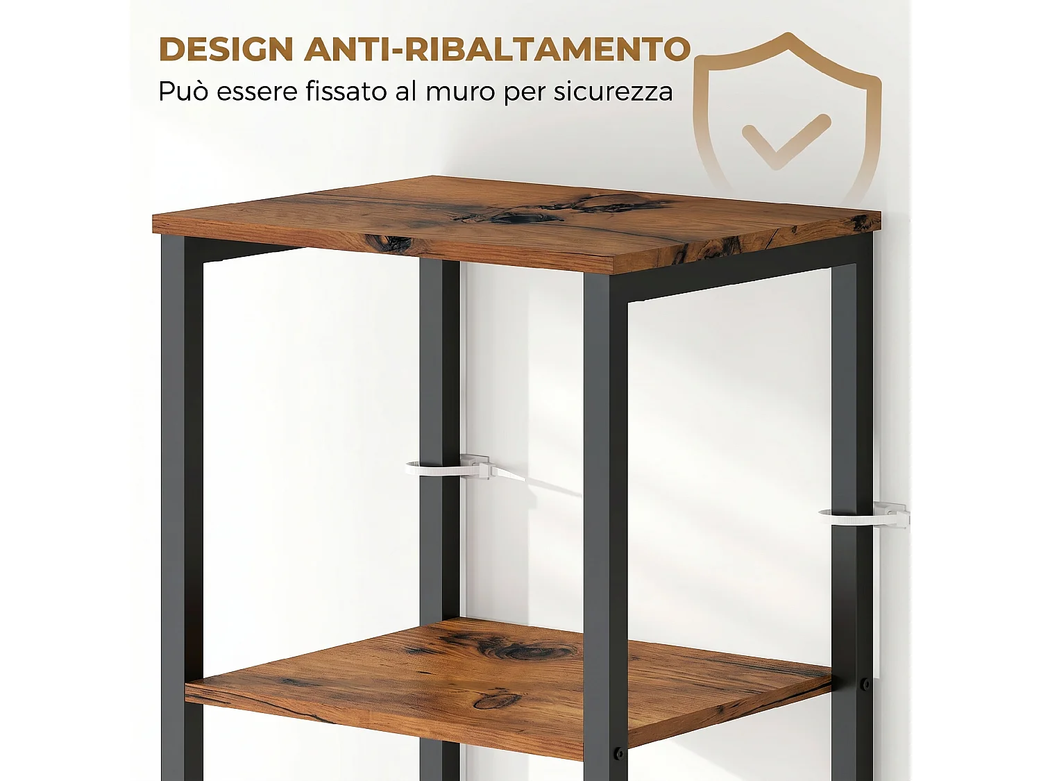 Mobile da bagno alto con 3 ripiani, porta a persiana, marrone
