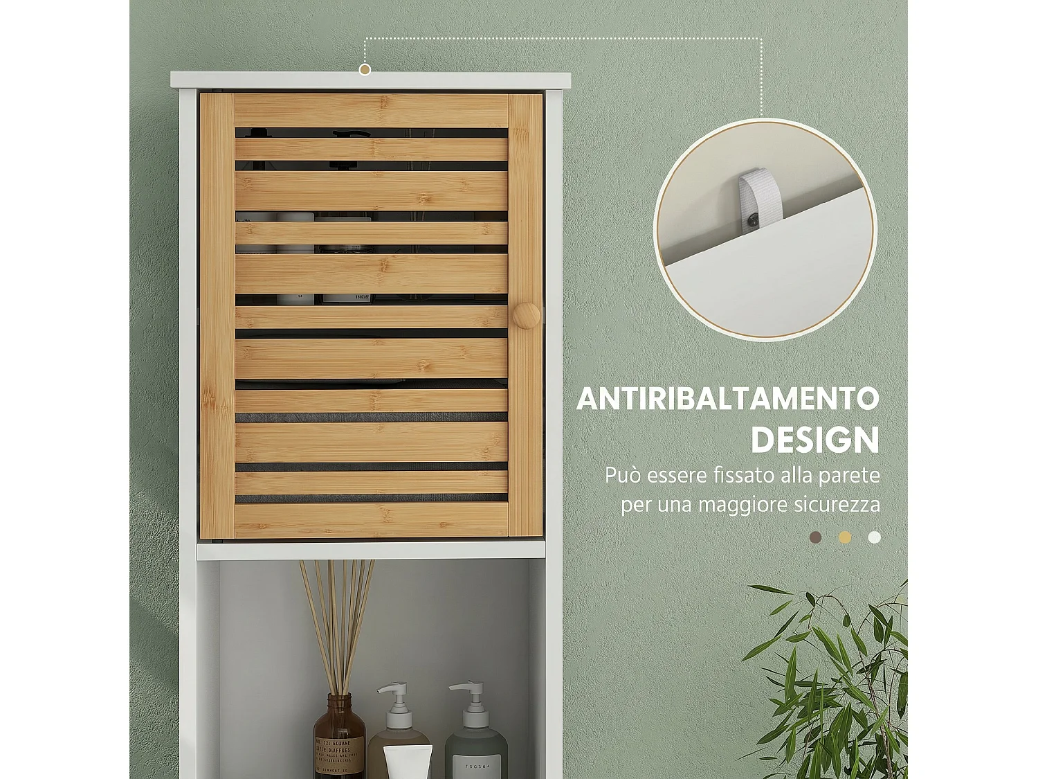 Mobile bagno alto 170cm, con ripiani regolabili, scomparti aperti