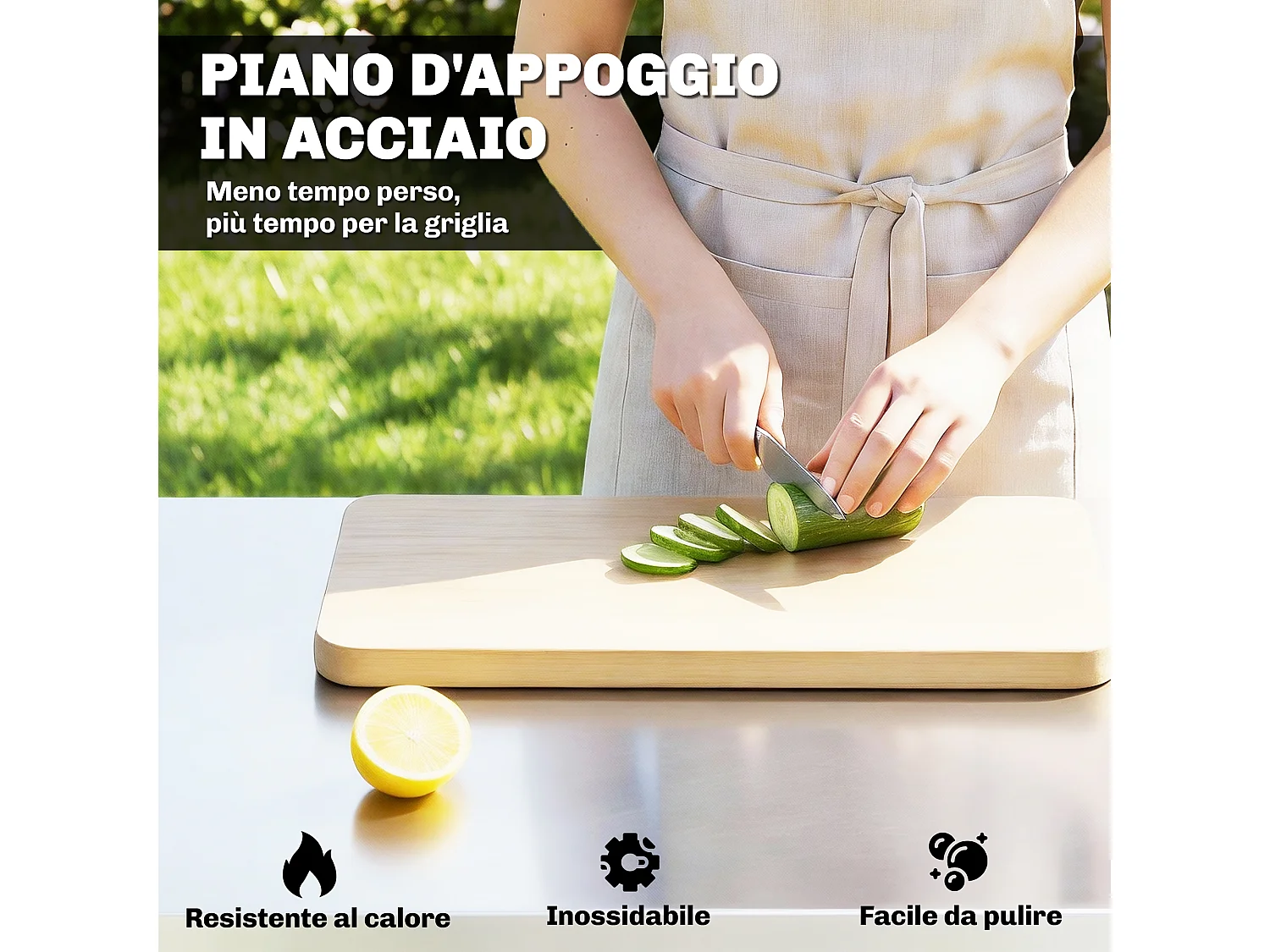 Carrello barbecue da esterno con ruote in acciaio inossidabile nero