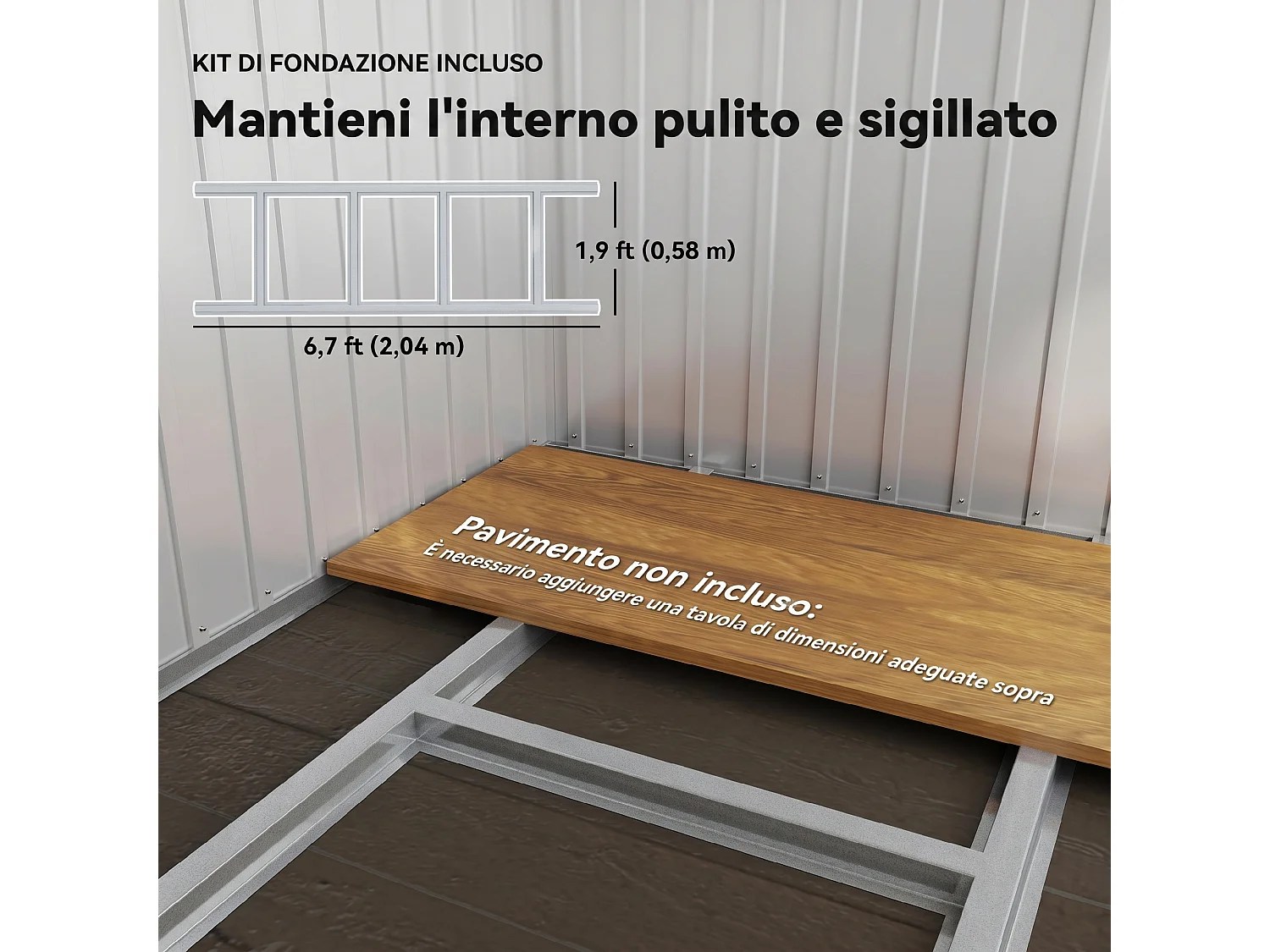 Casetta da giardino 2.55m² in acciaio con kit di fondazione