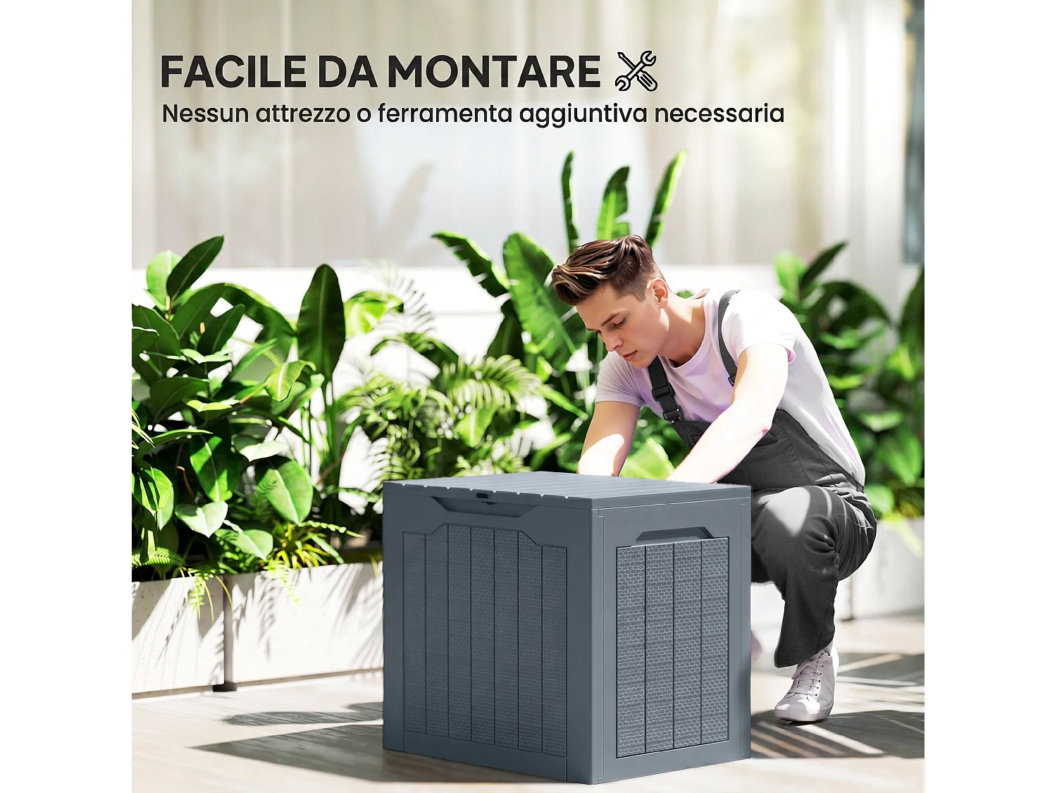 Baule da giardino con maniglie impermeabile 56x41x50 cm grigio