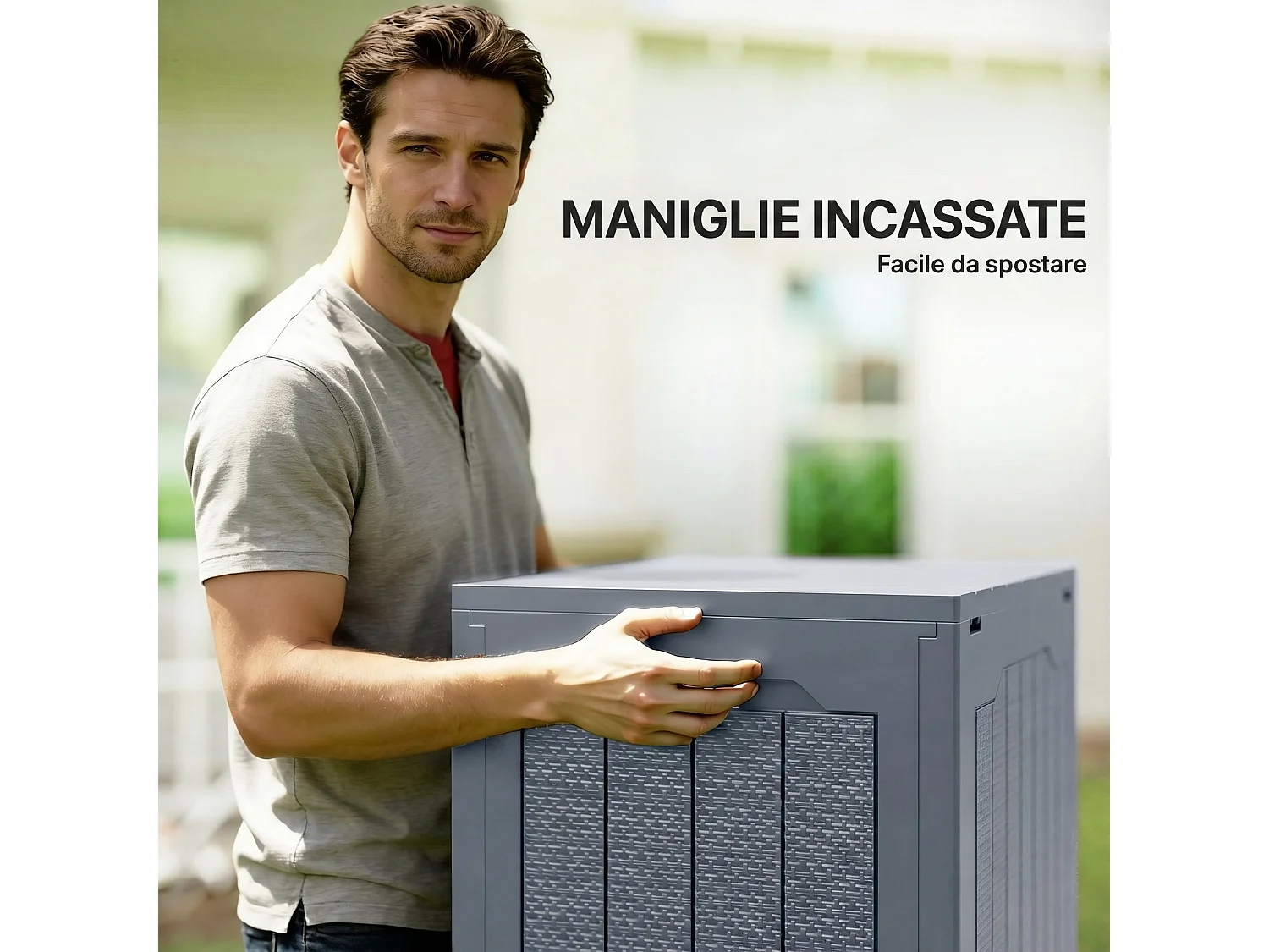 Baule da giardino con maniglie impermeabile 56x41x50 cm grigio
