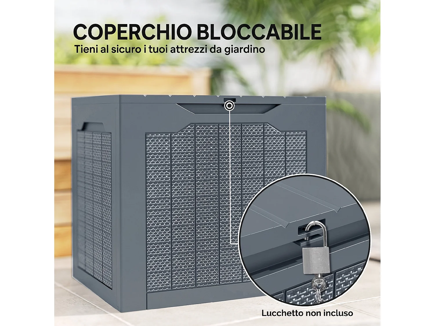 Baule da giardino con maniglie impermeabile 56x41x50 cm grigio