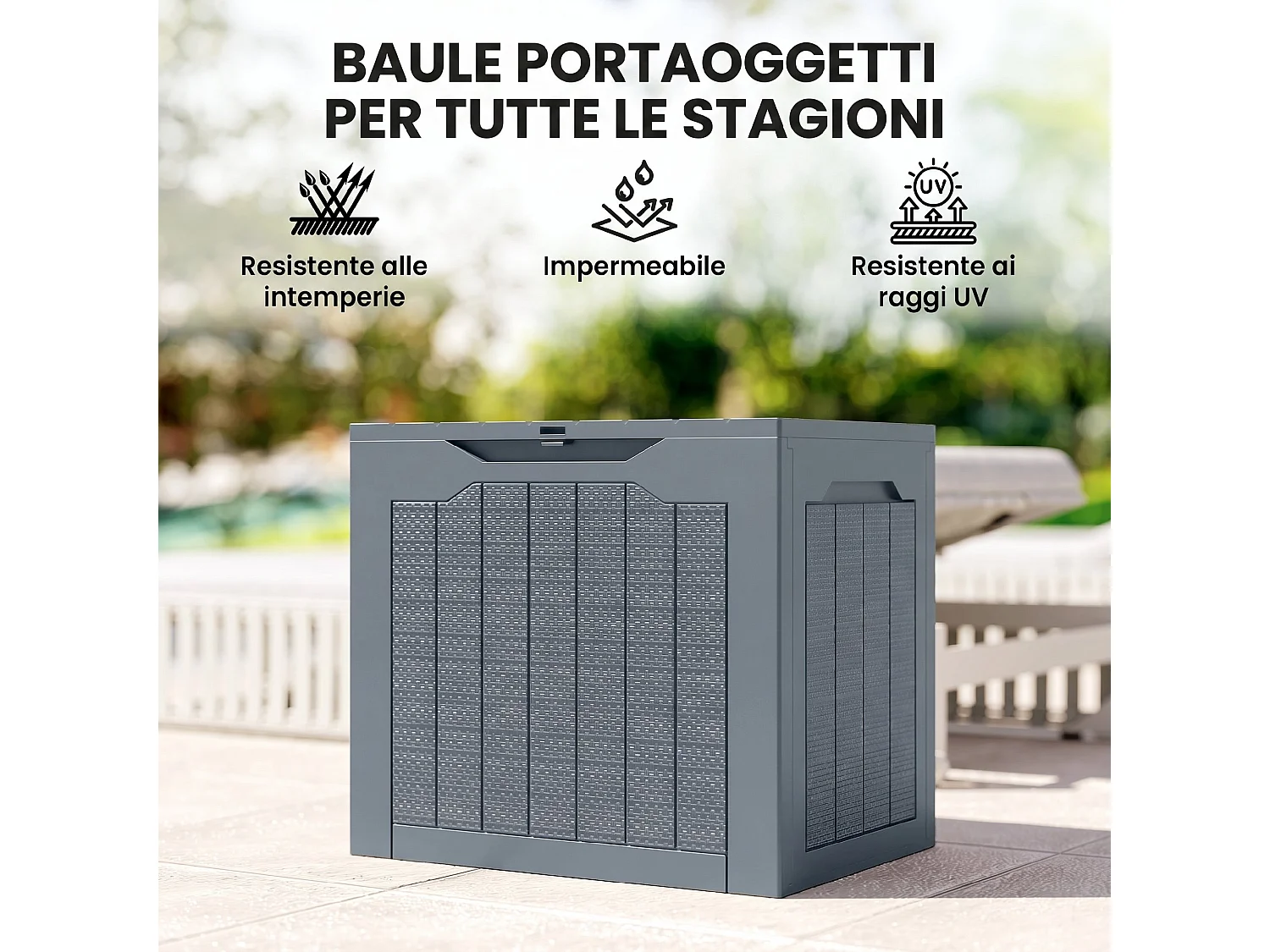 Baule da giardino con maniglie impermeabile 56x41x50 cm grigio