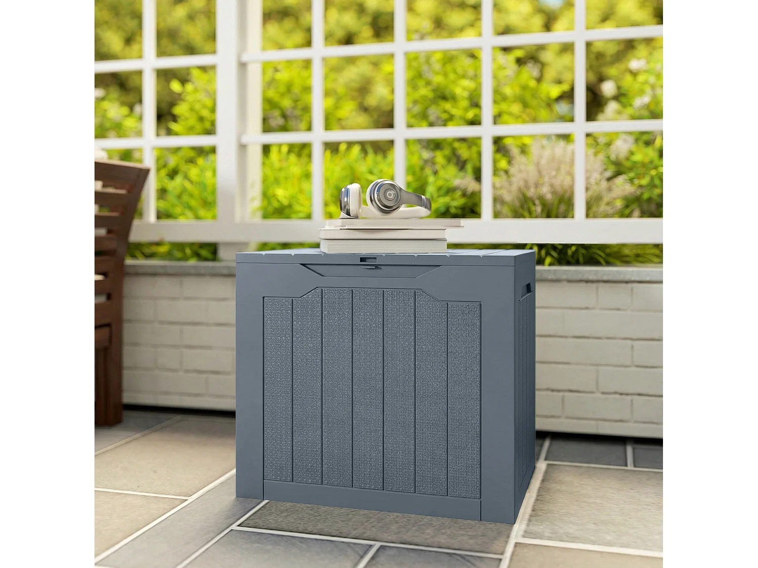 Baule da giardino con maniglie impermeabile 56x41x50 cm grigio
