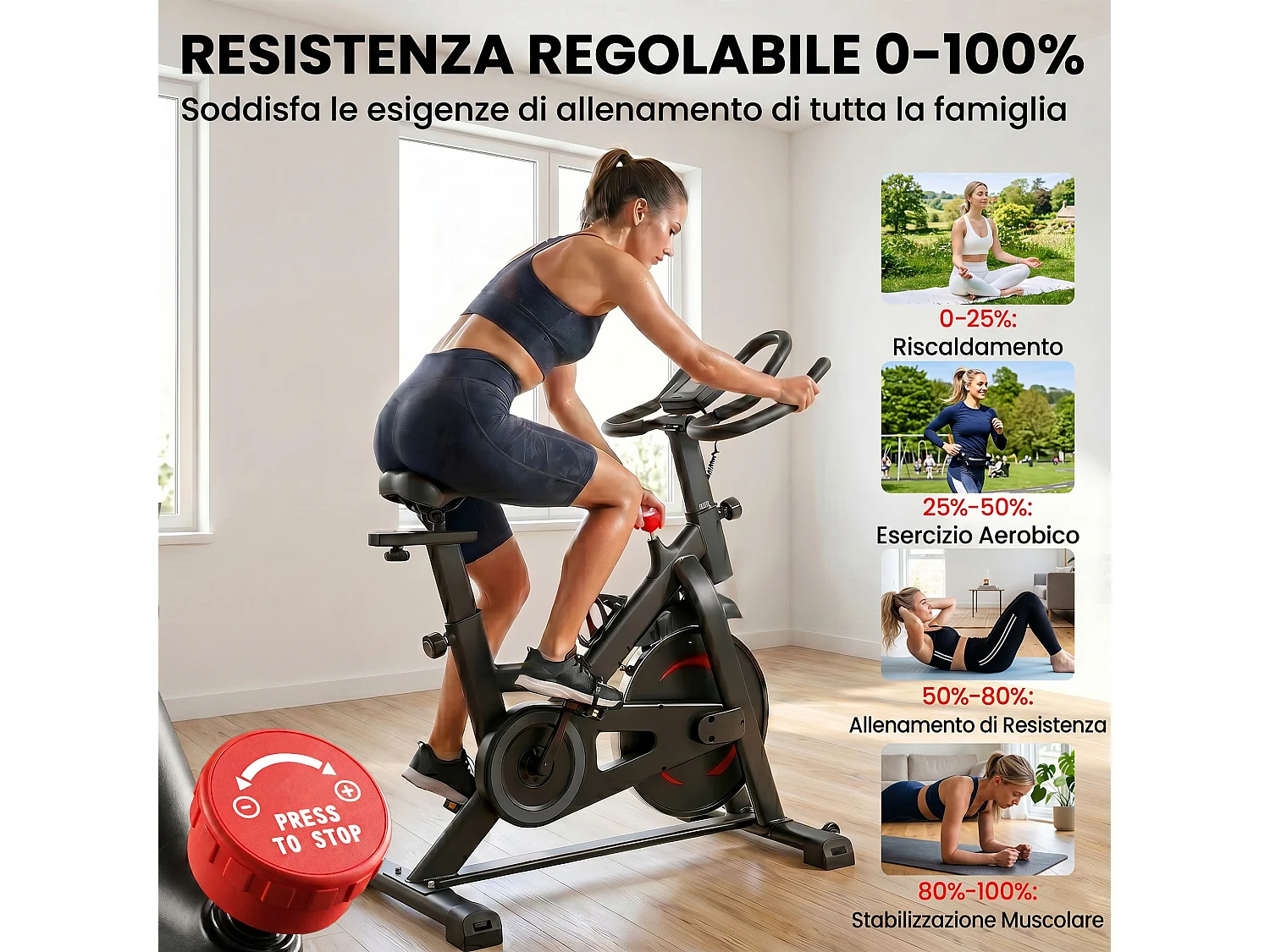 Cyclette da casa con resistenza magnetica in acciaio nero