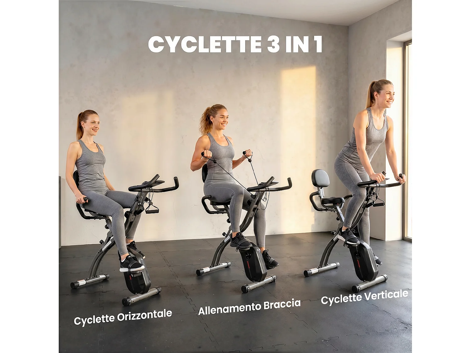 Cyclette magnetica pieghevole con resistenza magnetica in acciaio nero
