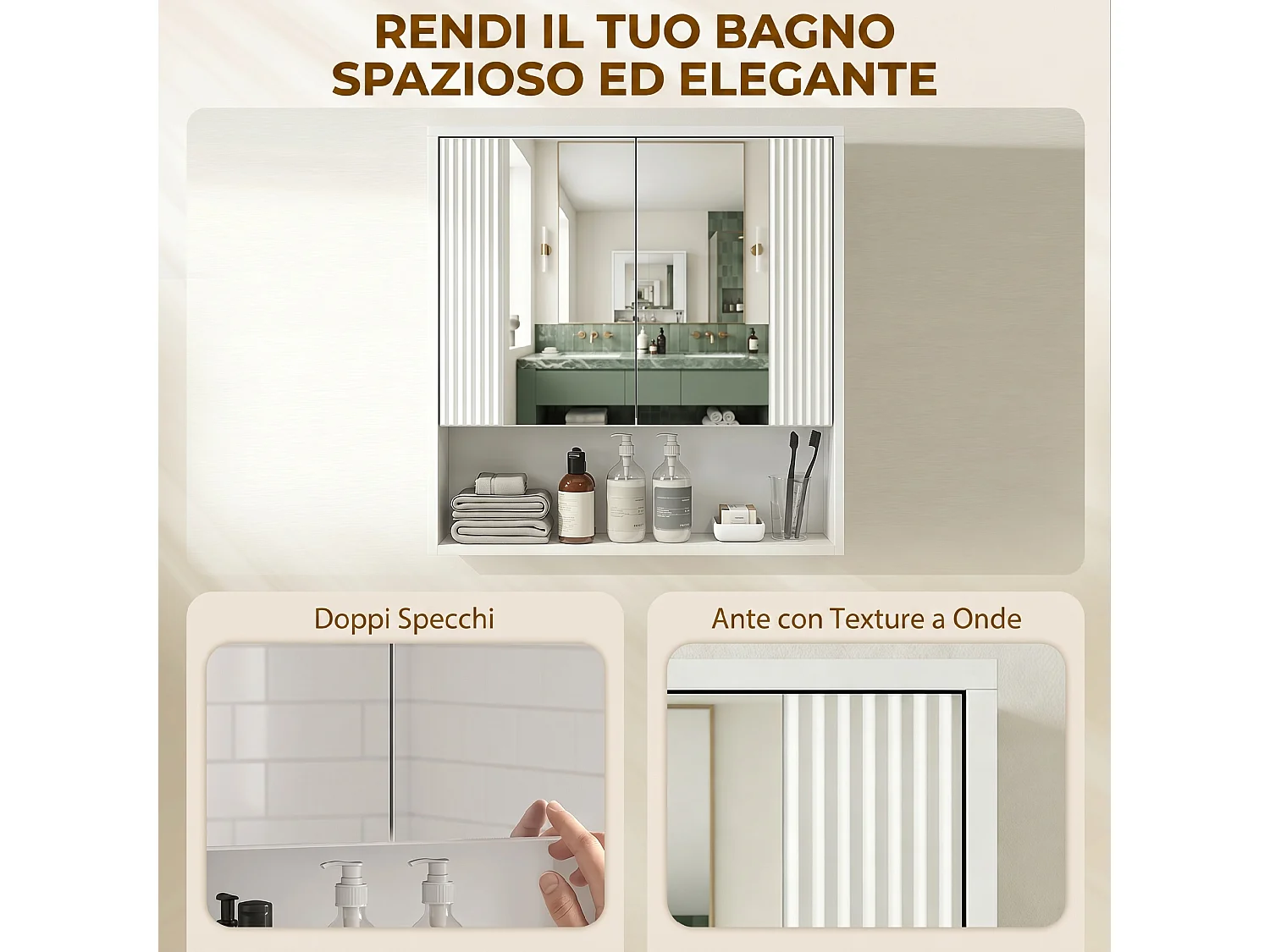 Armadietto da parete con ante specchiate in legno bianco