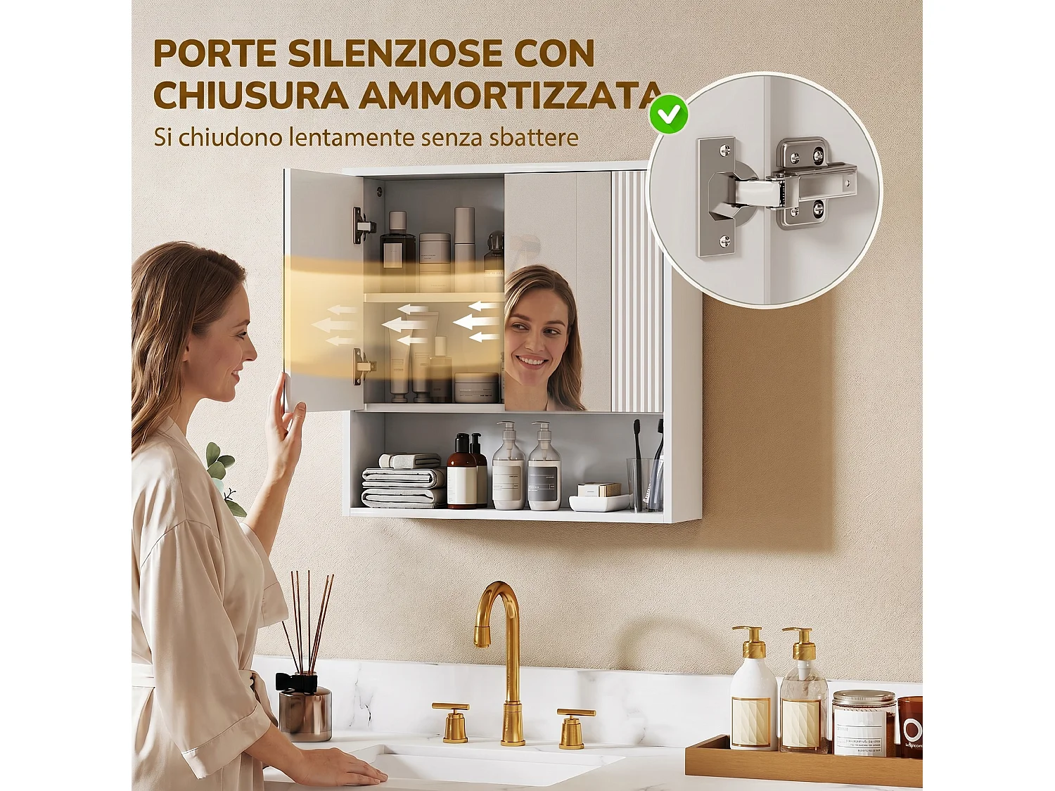 Armadietto da parete con ante specchiate in legno bianco