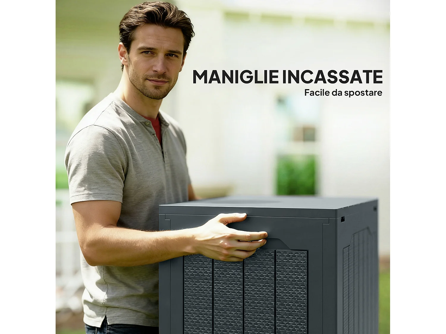 Baule da giardino con maniglie impermeabile 56x41x50 cm grigio scuro