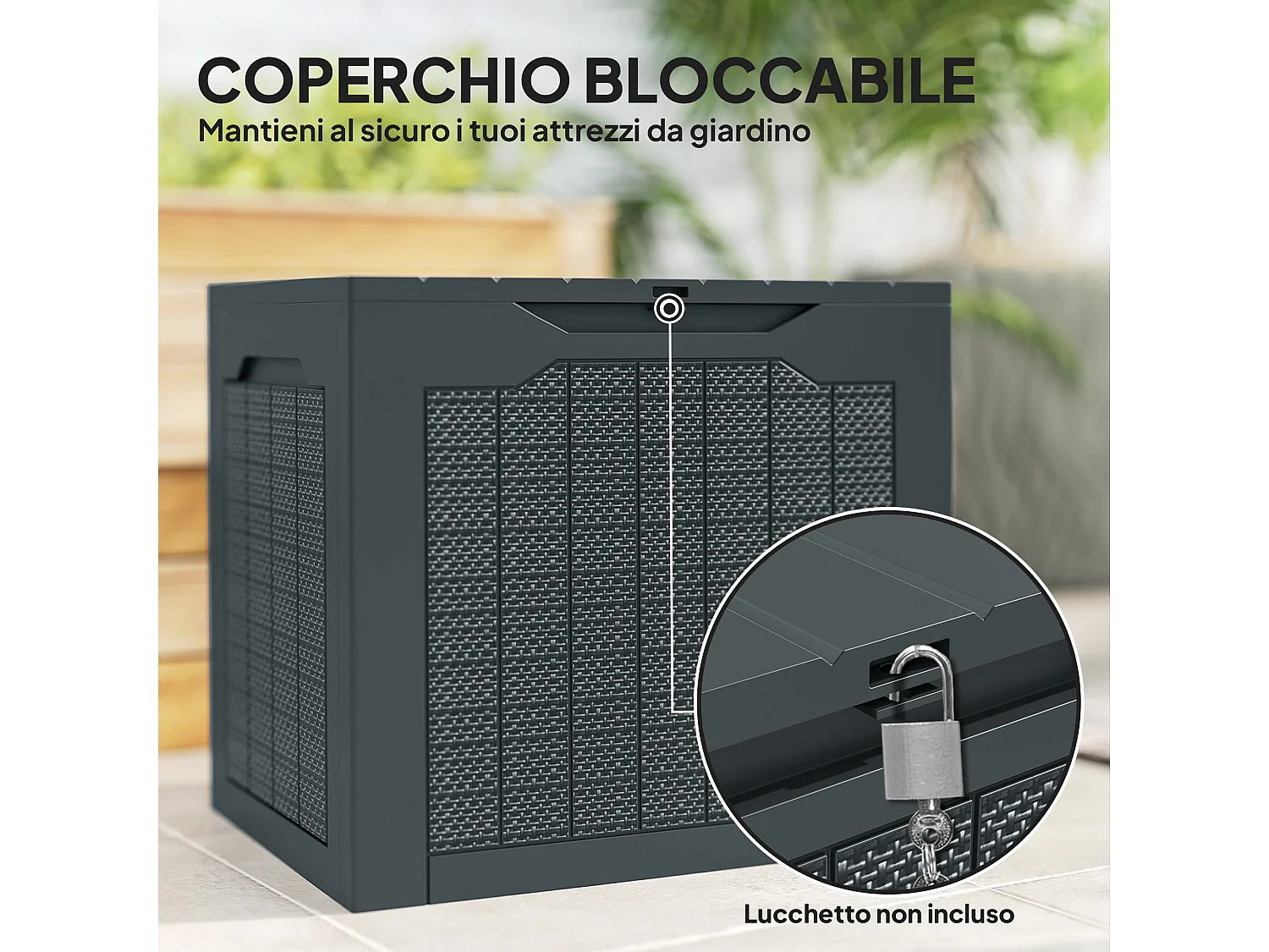 Baule da giardino con maniglie impermeabile 56x41x50 cm grigio scuro