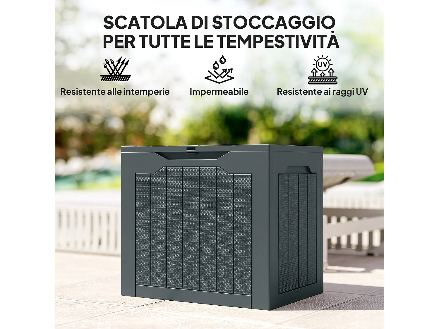 Baule da giardino con maniglie impermeabile 56x41x50 cm grigio scuro