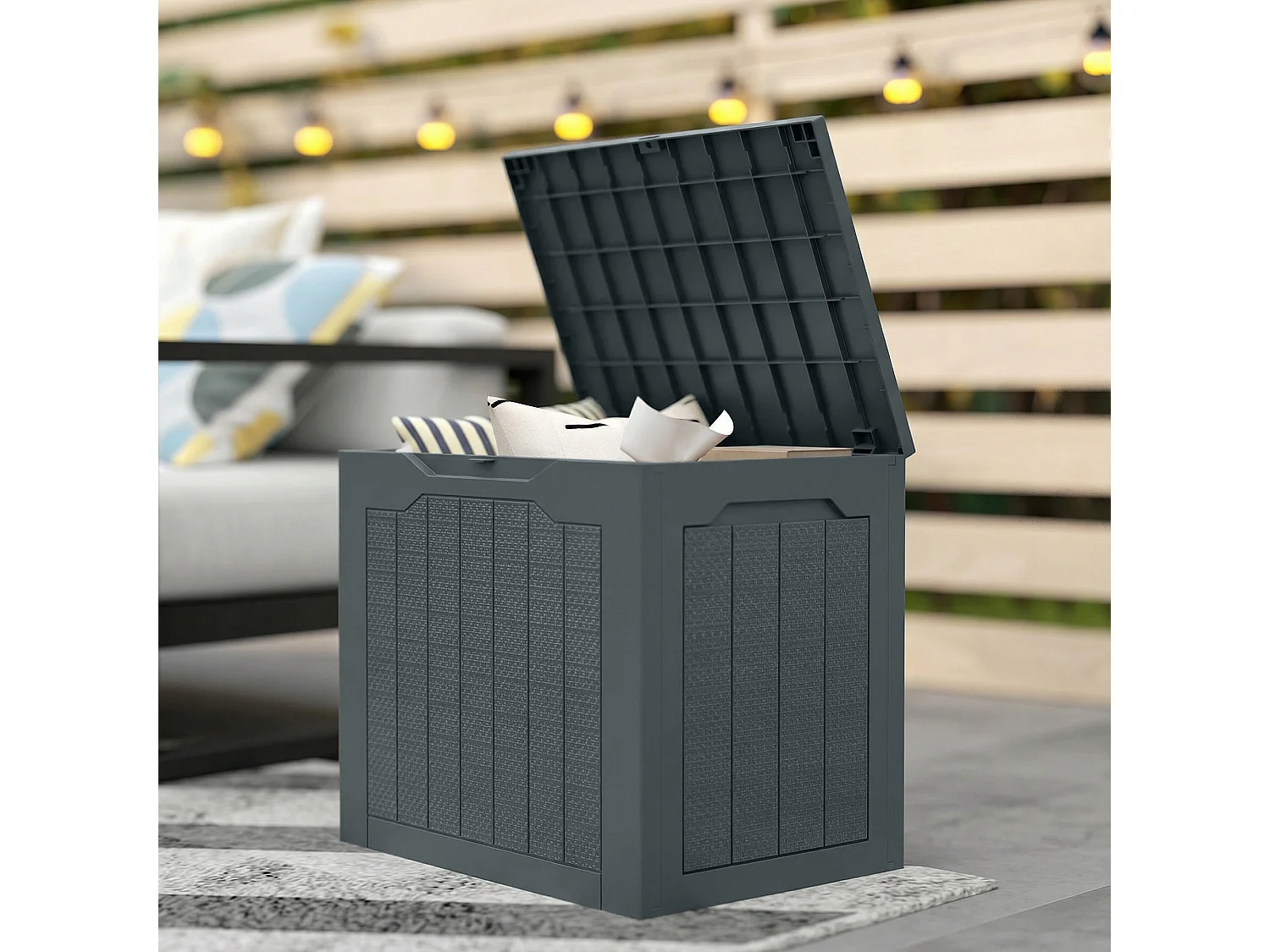 Baule da giardino con maniglie impermeabile 56x41x50 cm grigio scuro