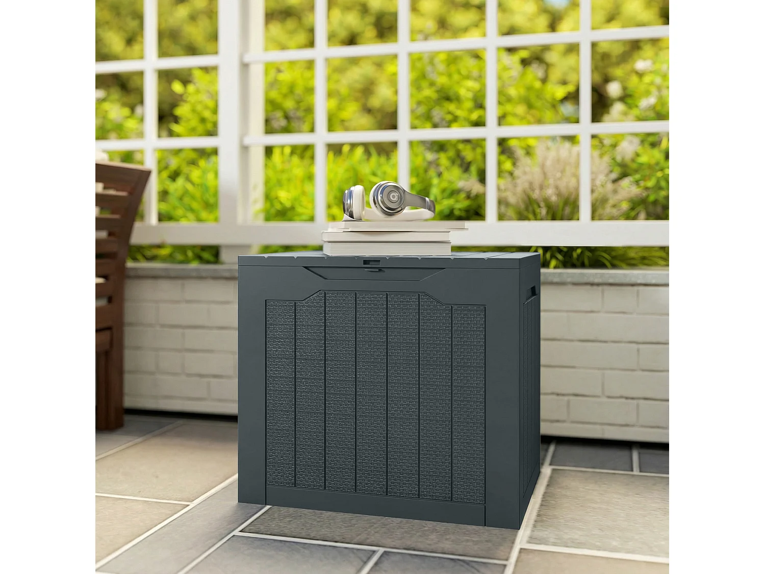 Baule da giardino con maniglie impermeabile 56x41x50 cm grigio scuro