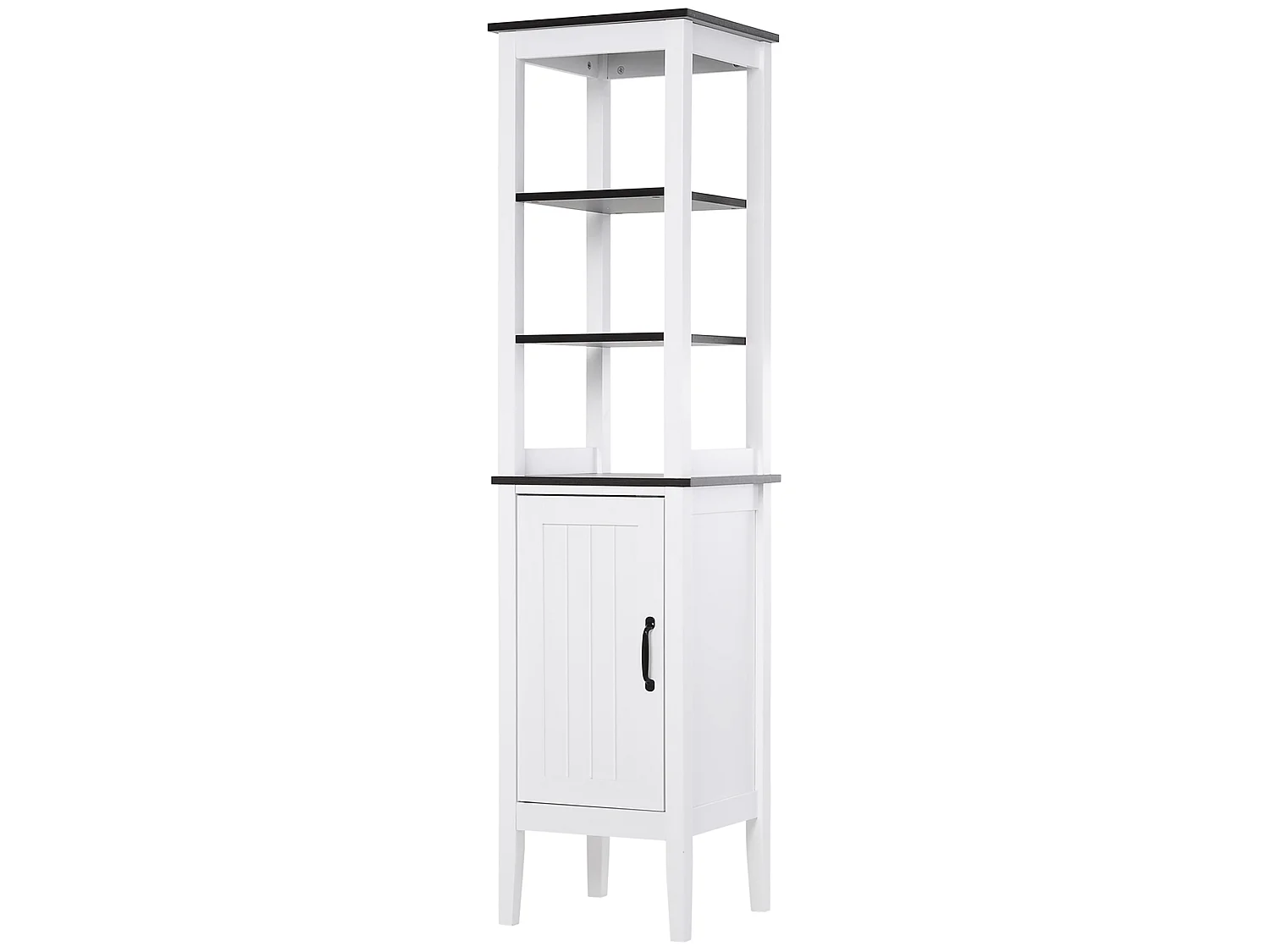 Mobile da bagno alto stretto con ripiani regolabili, bianco