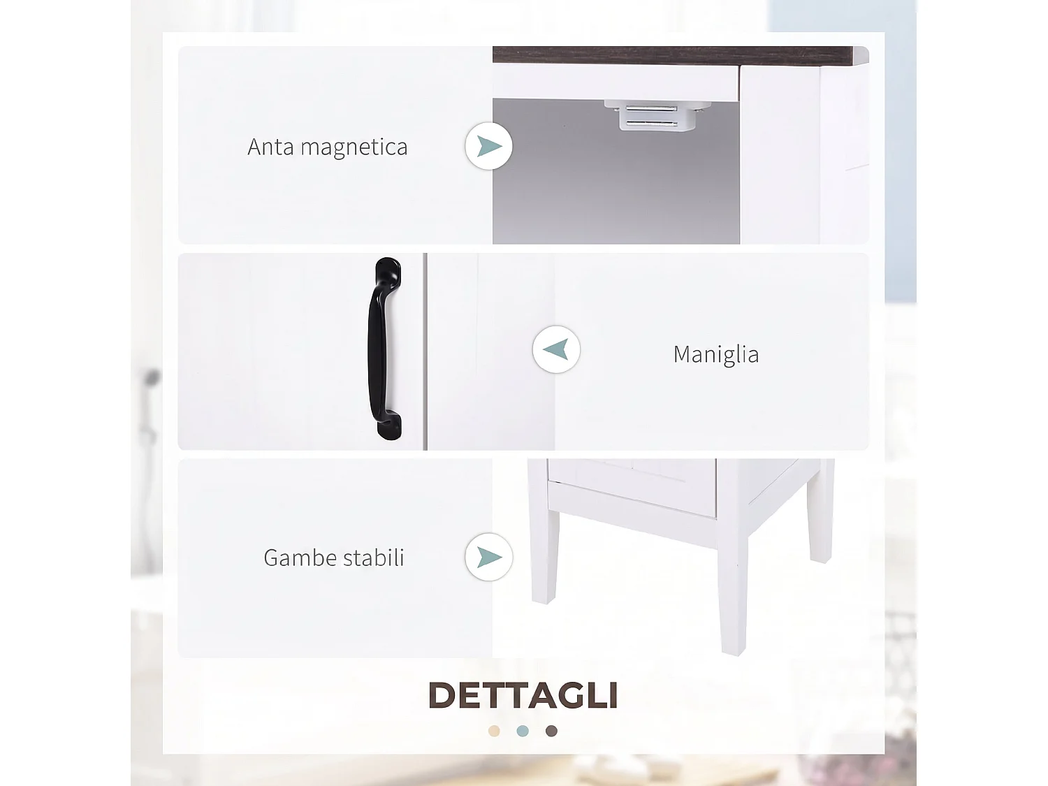 Mobile da bagno alto stretto con ripiani regolabili, bianco