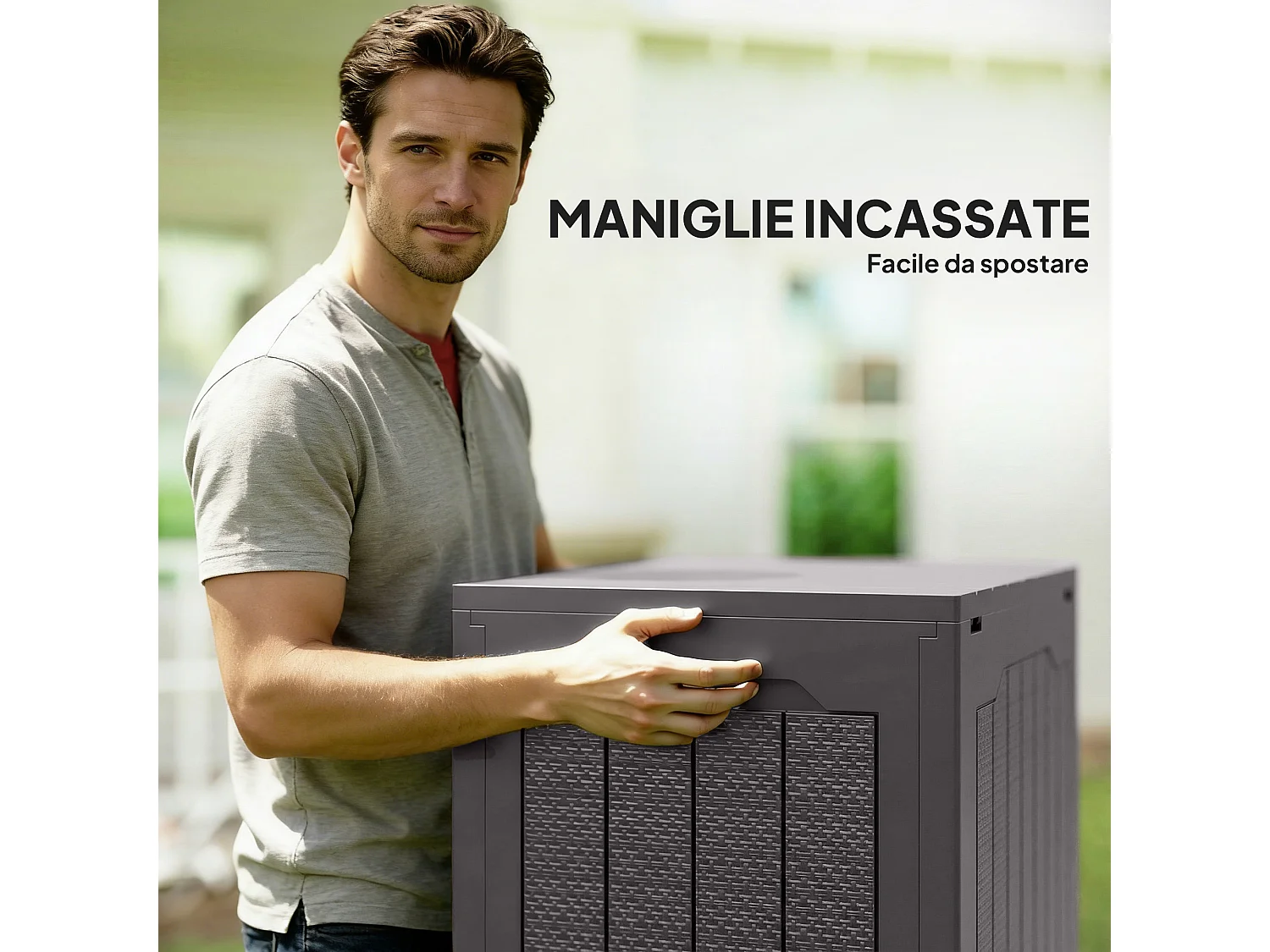 Baule da giardino con maniglie impermeabile 56x41x50 cm marrone