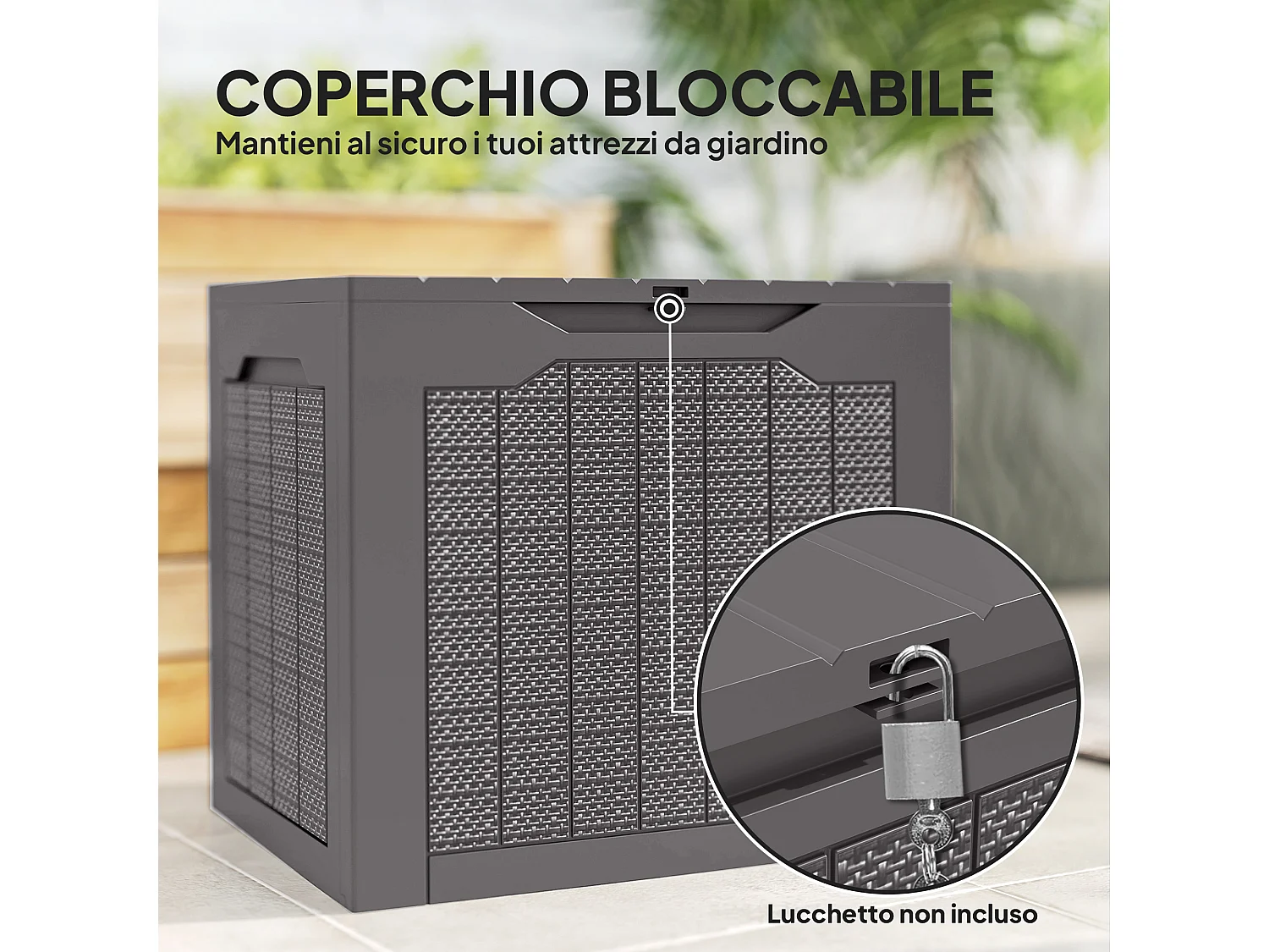 Baule da giardino con maniglie impermeabile 56x41x50 cm marrone