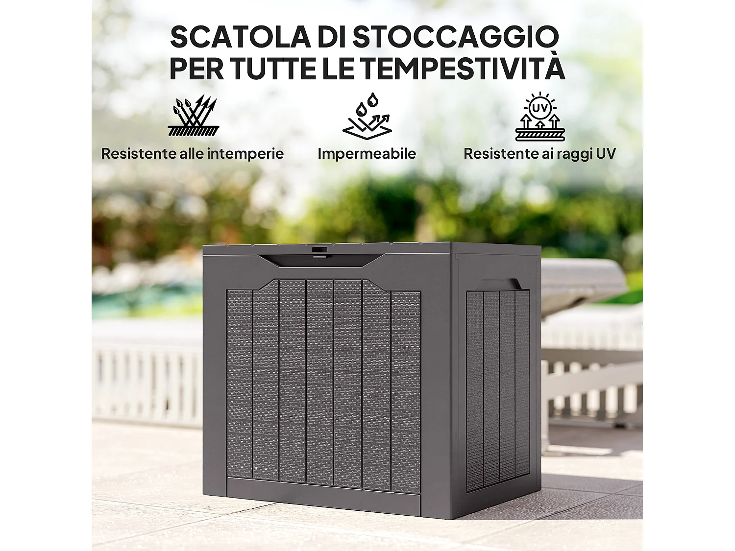 Baule da giardino con maniglie impermeabile 56x41x50 cm marrone
