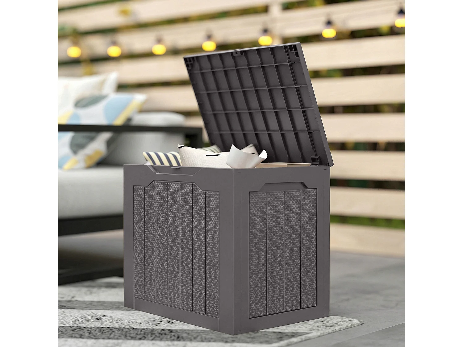 Baule da giardino con maniglie impermeabile 56x41x50 cm marrone