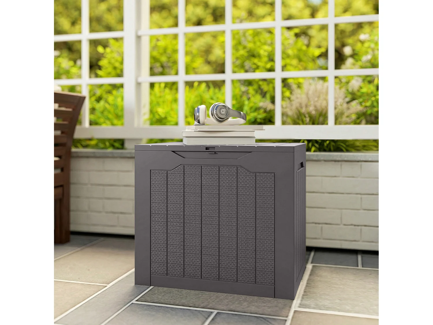 Baule da giardino con maniglie impermeabile 56x41x50 cm marrone