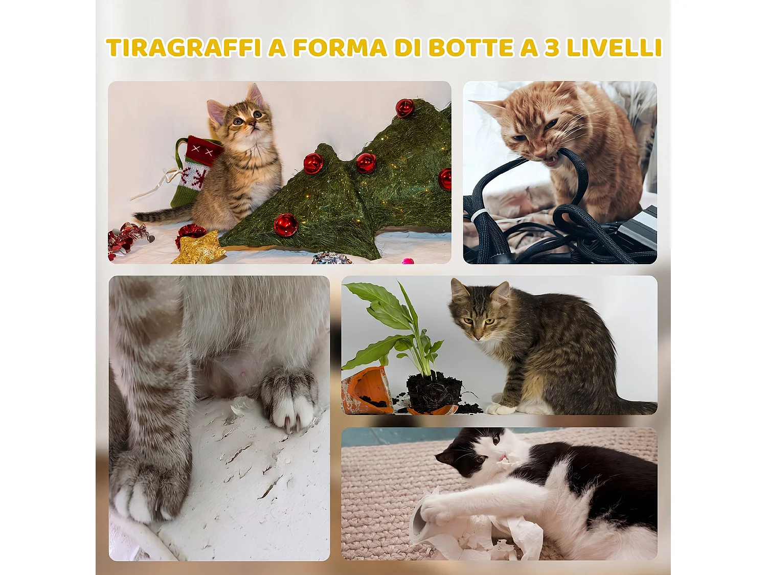 Cuccia per gatti tiragraffi a torre con 2 nicchie cachi e caffè