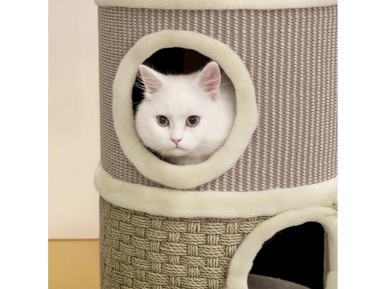 Cuccia per gatti tiragraffi a torre con 2 nicchie cachi e caffè
