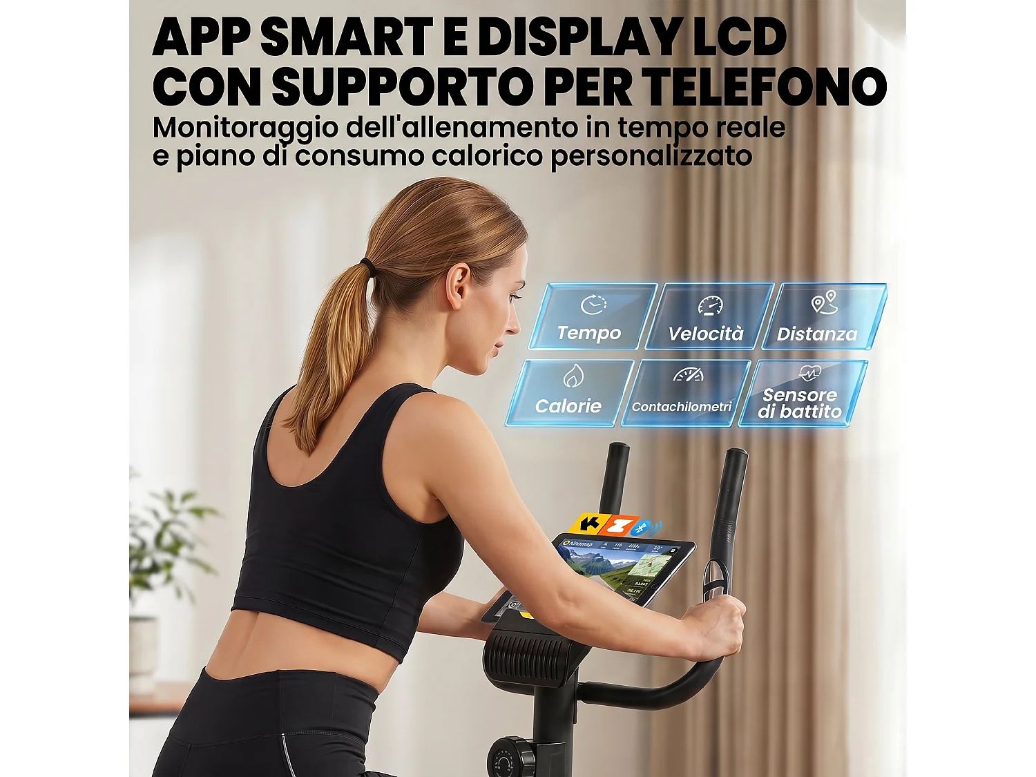 Cyclette magnetica a 8 livelli con bluetooth e display lcd nero