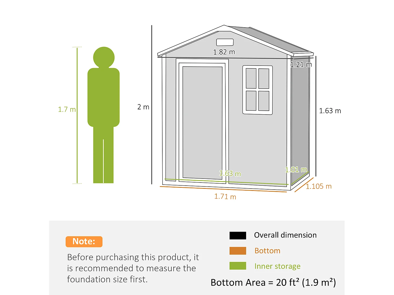 Capanno da giardino con pavimento, finestra, porta con serratura