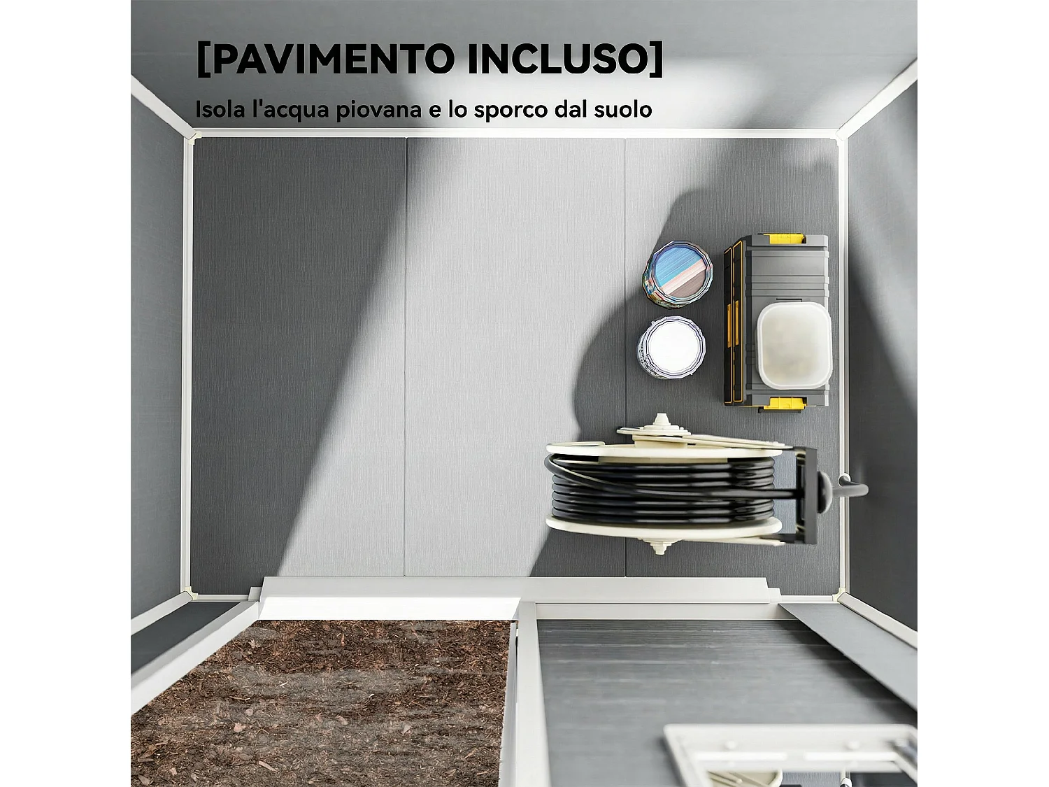 Capanno da giardino con pavimento, finestra, porta con serratura