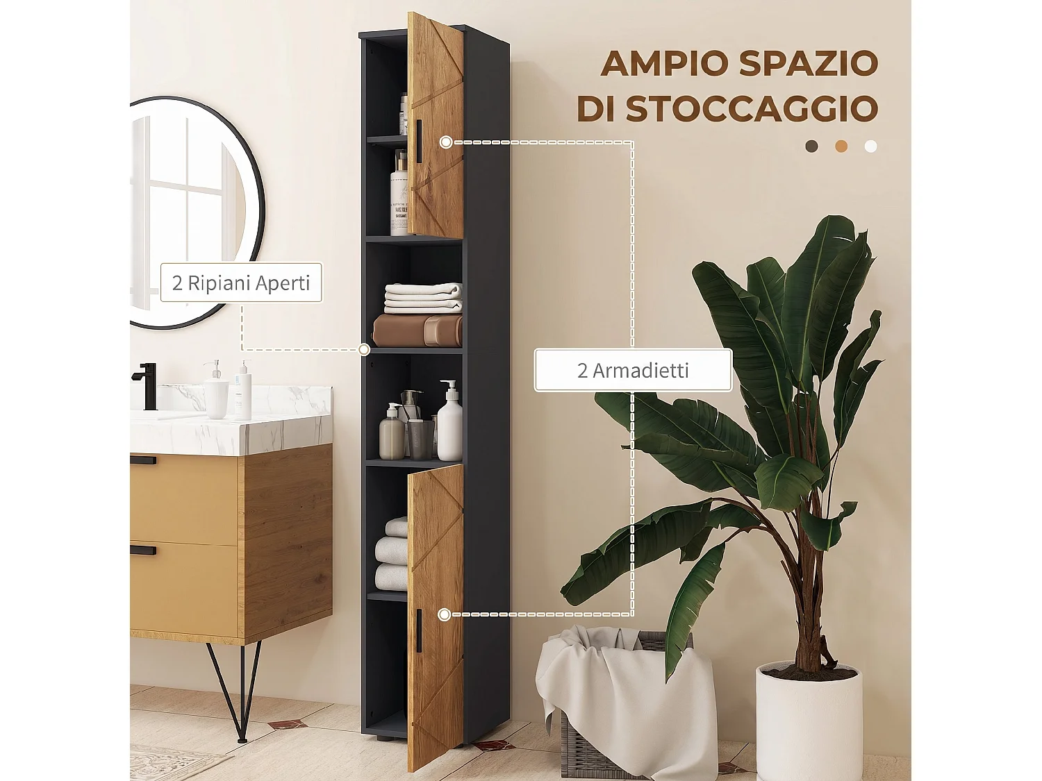 Tavolino da salotto moderno con tre ripiani in legno bianco