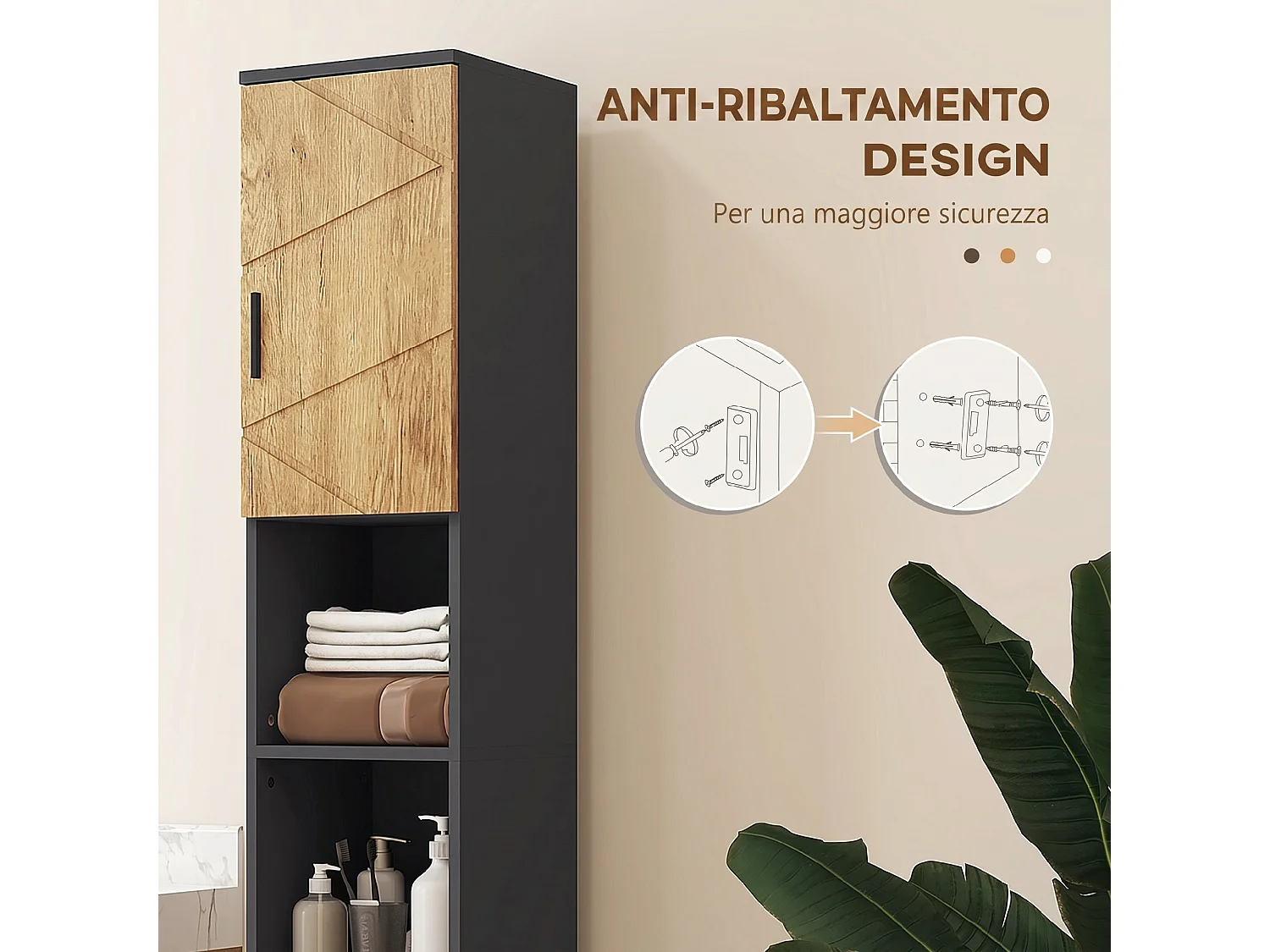 Tavolino da salotto moderno con tre ripiani in legno bianco