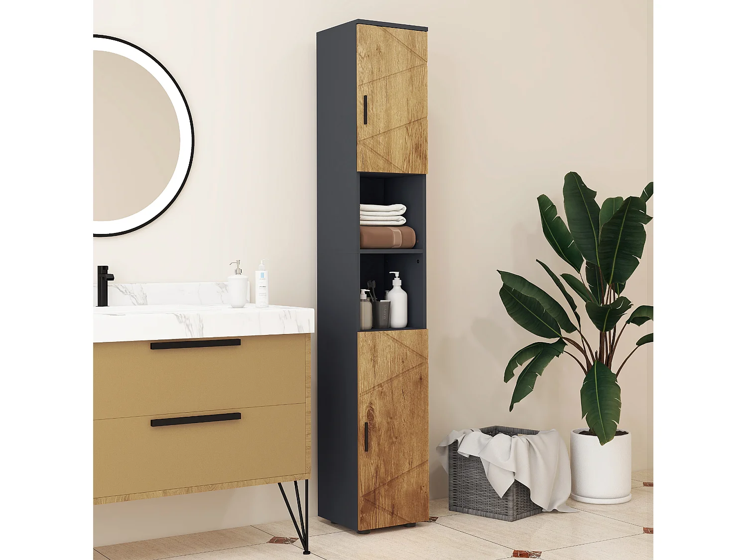 Tavolino da salotto moderno con tre ripiani in legno bianco