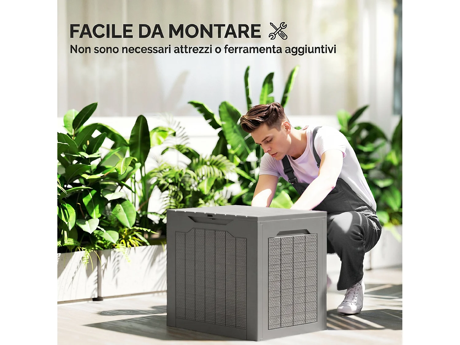 Baule da giardino con maniglie impermeabile 56x41x50 cm cachi