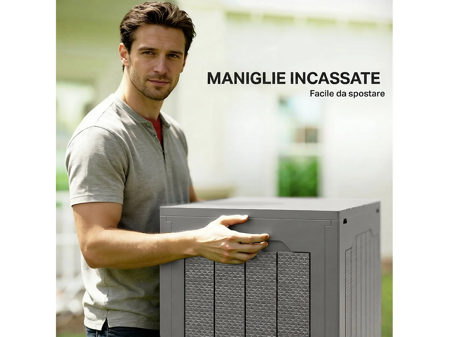 Baule da giardino con maniglie impermeabile 56x41x50 cm cachi
