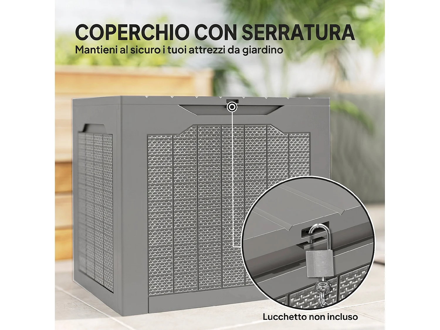 Baule da giardino con maniglie impermeabile 56x41x50 cm cachi