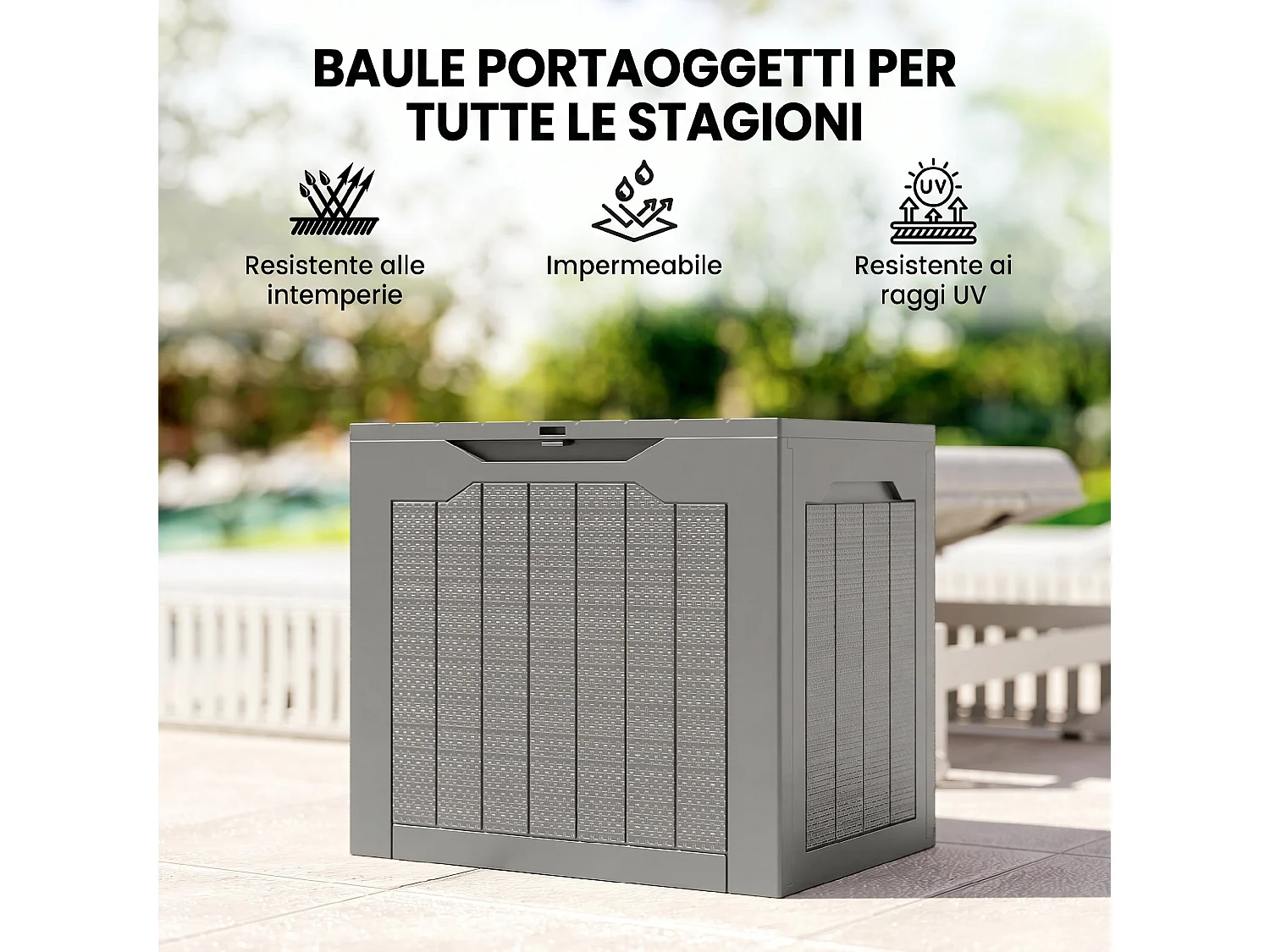 Baule da giardino con maniglie impermeabile 56x41x50 cm cachi