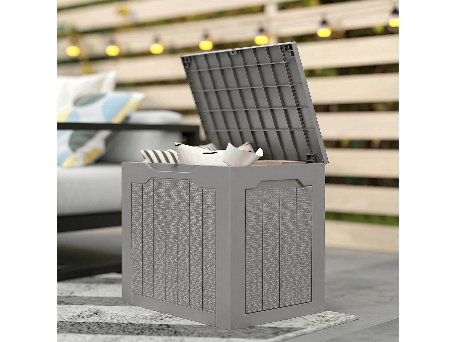 Baule da giardino con maniglie impermeabile 56x41x50 cm cachi