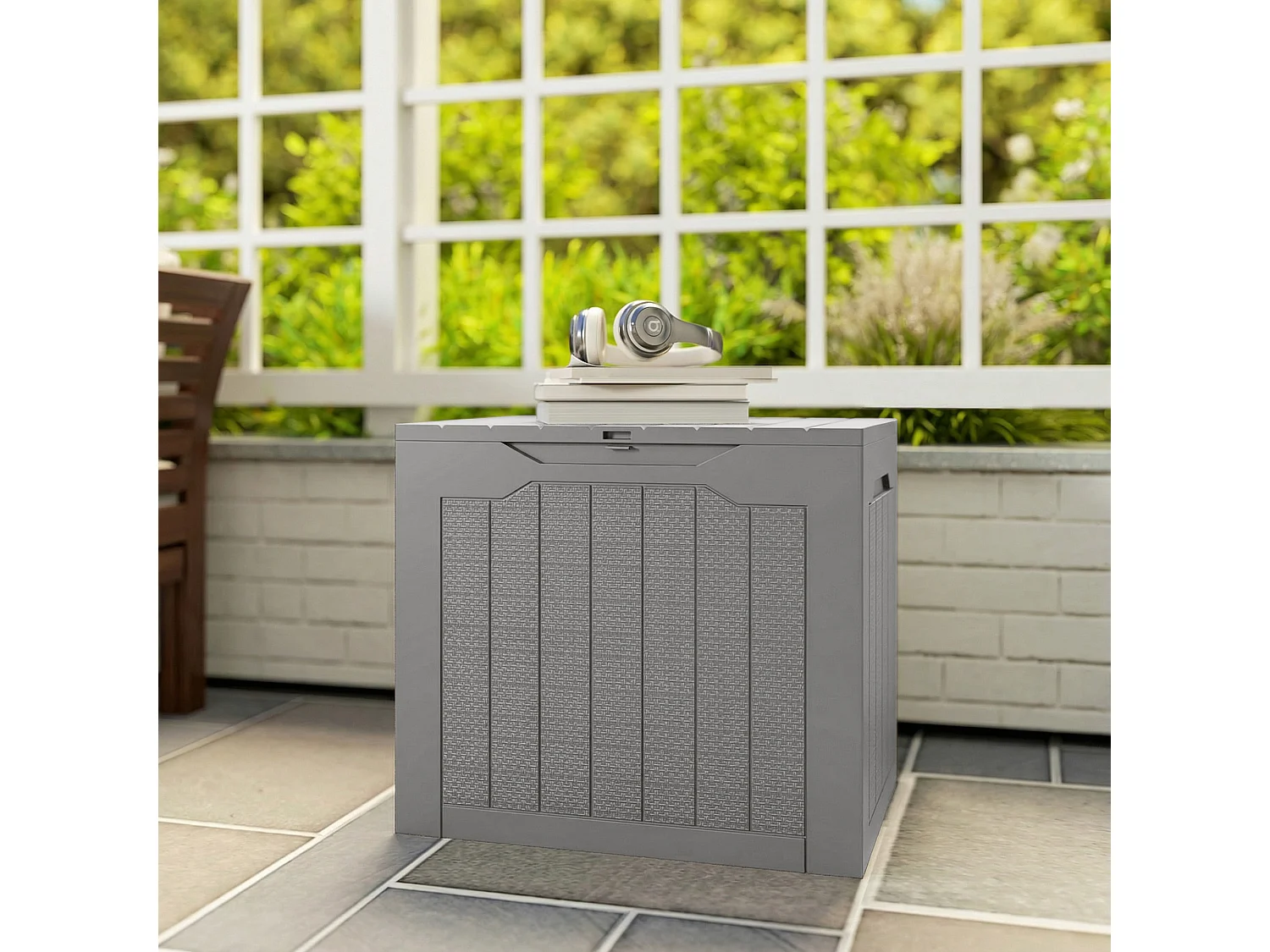 Baule da giardino con maniglie impermeabile 56x41x50 cm cachi