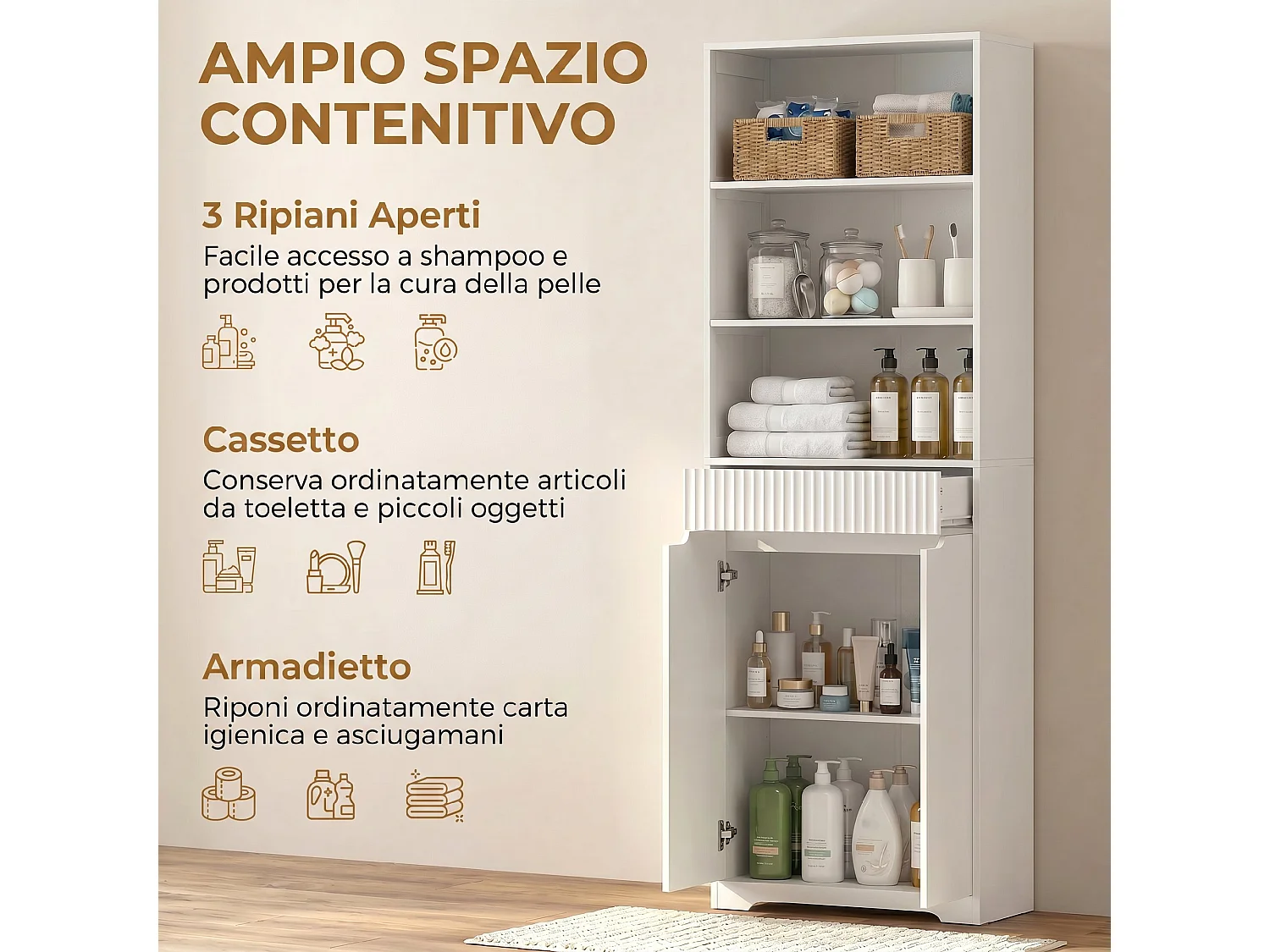 Mobile Bagno Alto Stretto, Mobiletto Bagno Salvaspazio