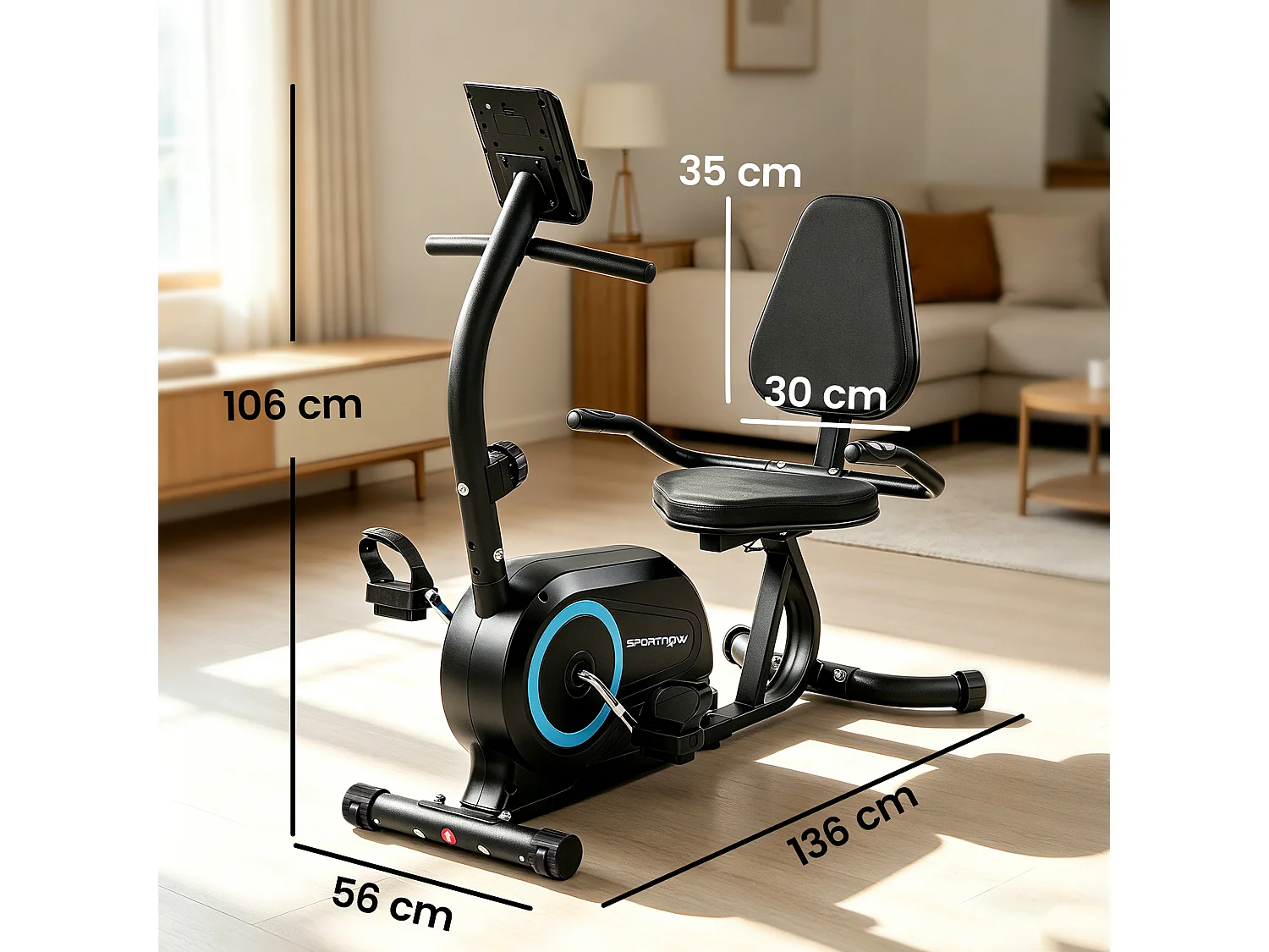 Cyclette magnetica a 8 livelli orizzontale con display lcd blu