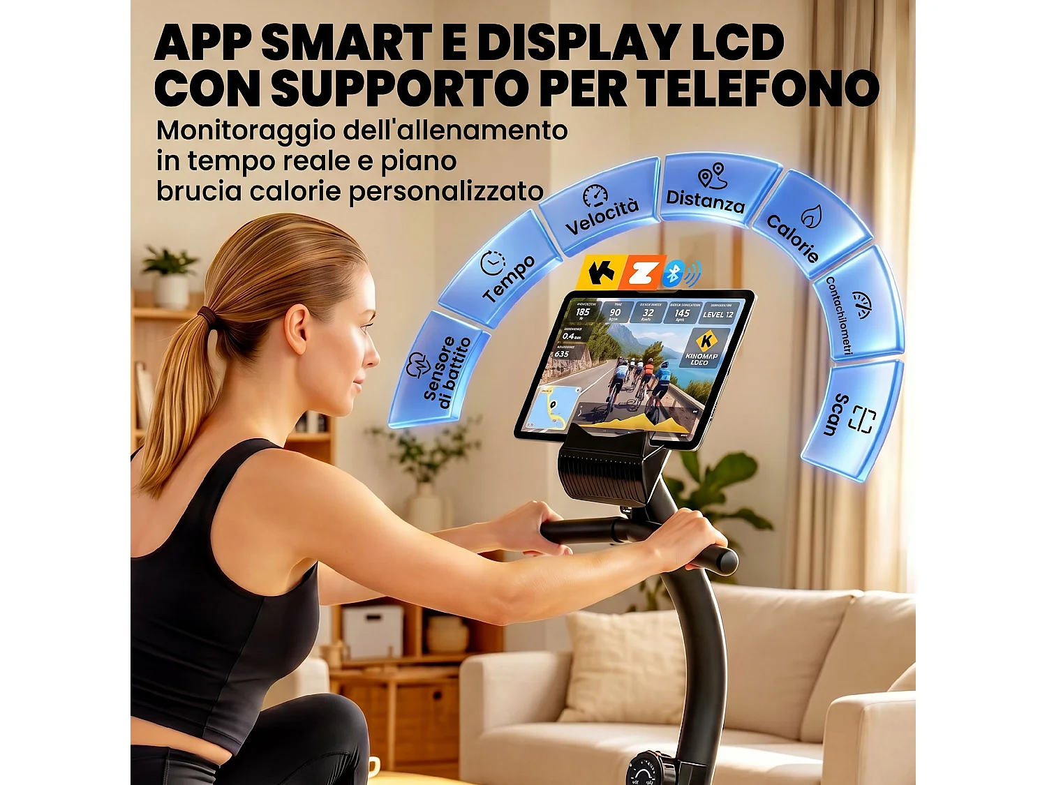 Cyclette magnetica a 8 livelli orizzontale con display lcd blu
