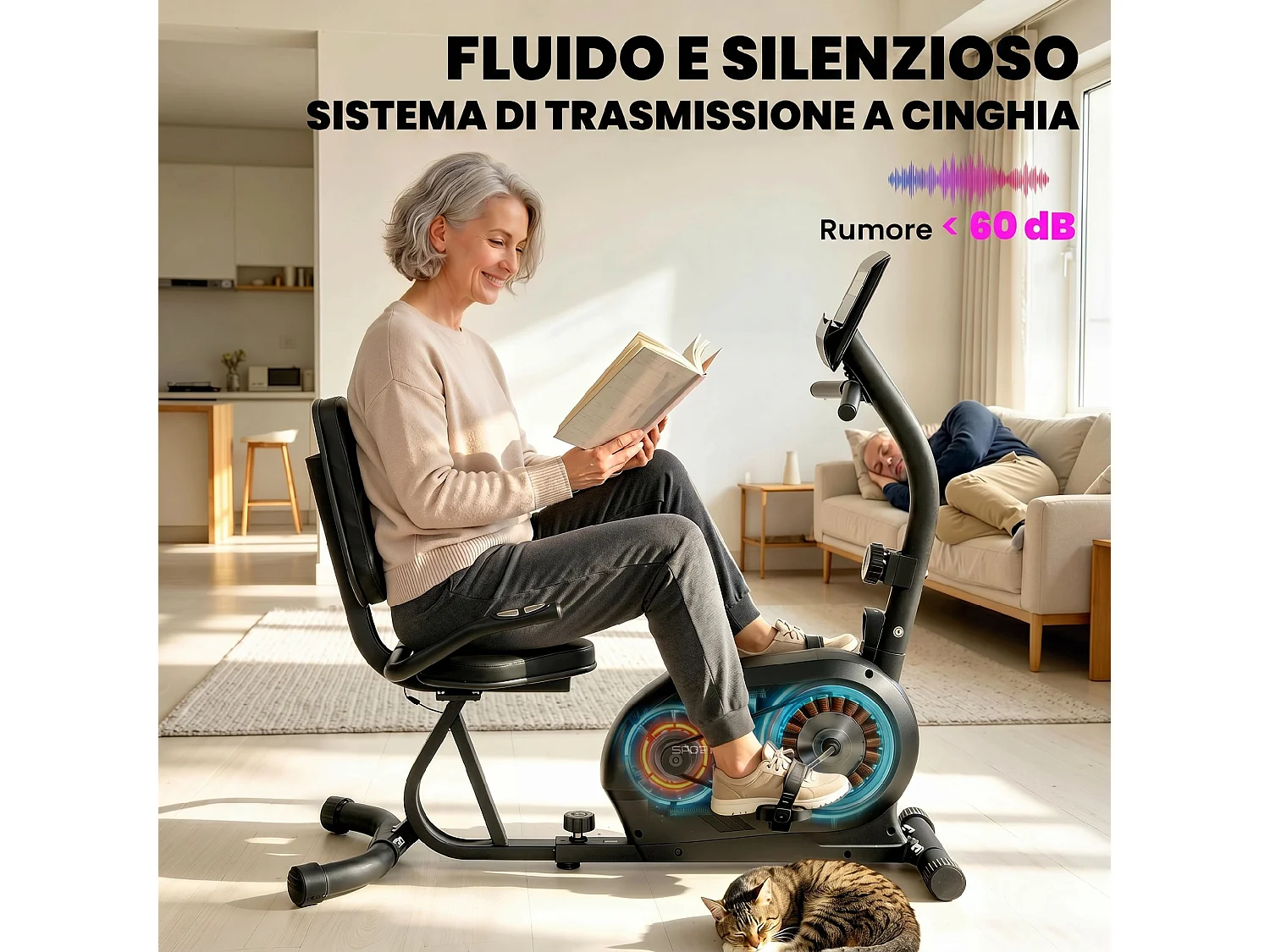 Cyclette magnetica a 8 livelli orizzontale con display lcd blu