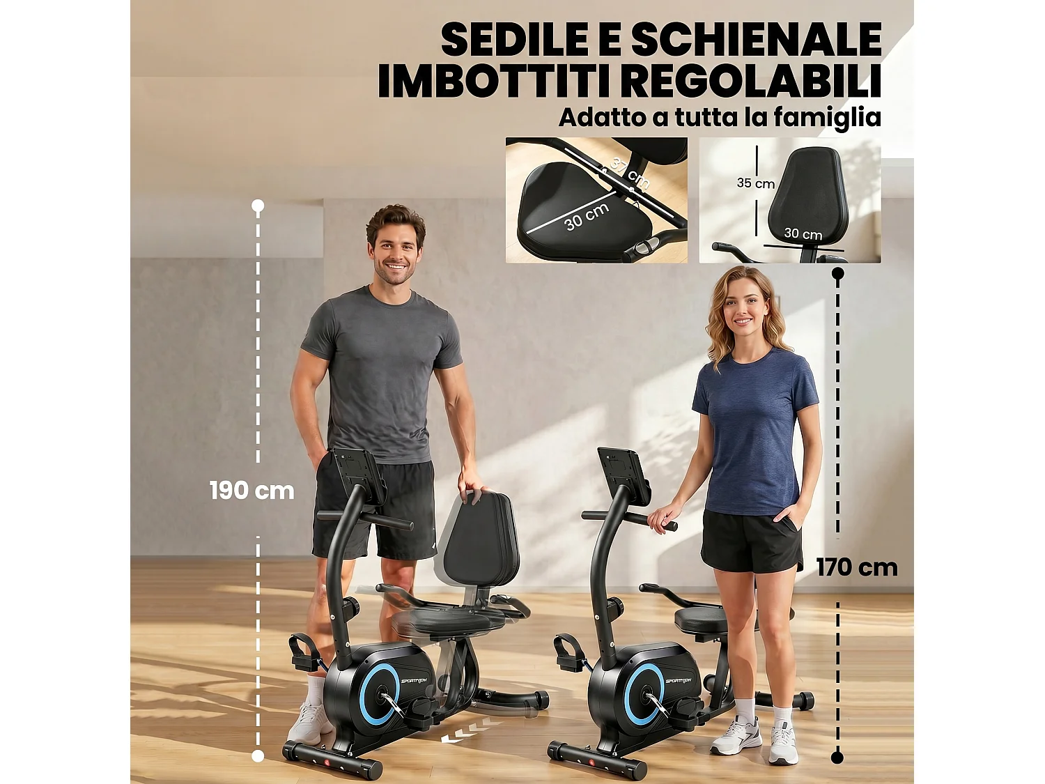Cyclette magnetica a 8 livelli orizzontale con display lcd blu
