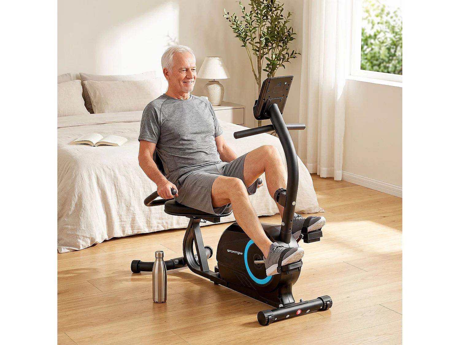Cyclette magnetica a 8 livelli orizzontale con display lcd blu