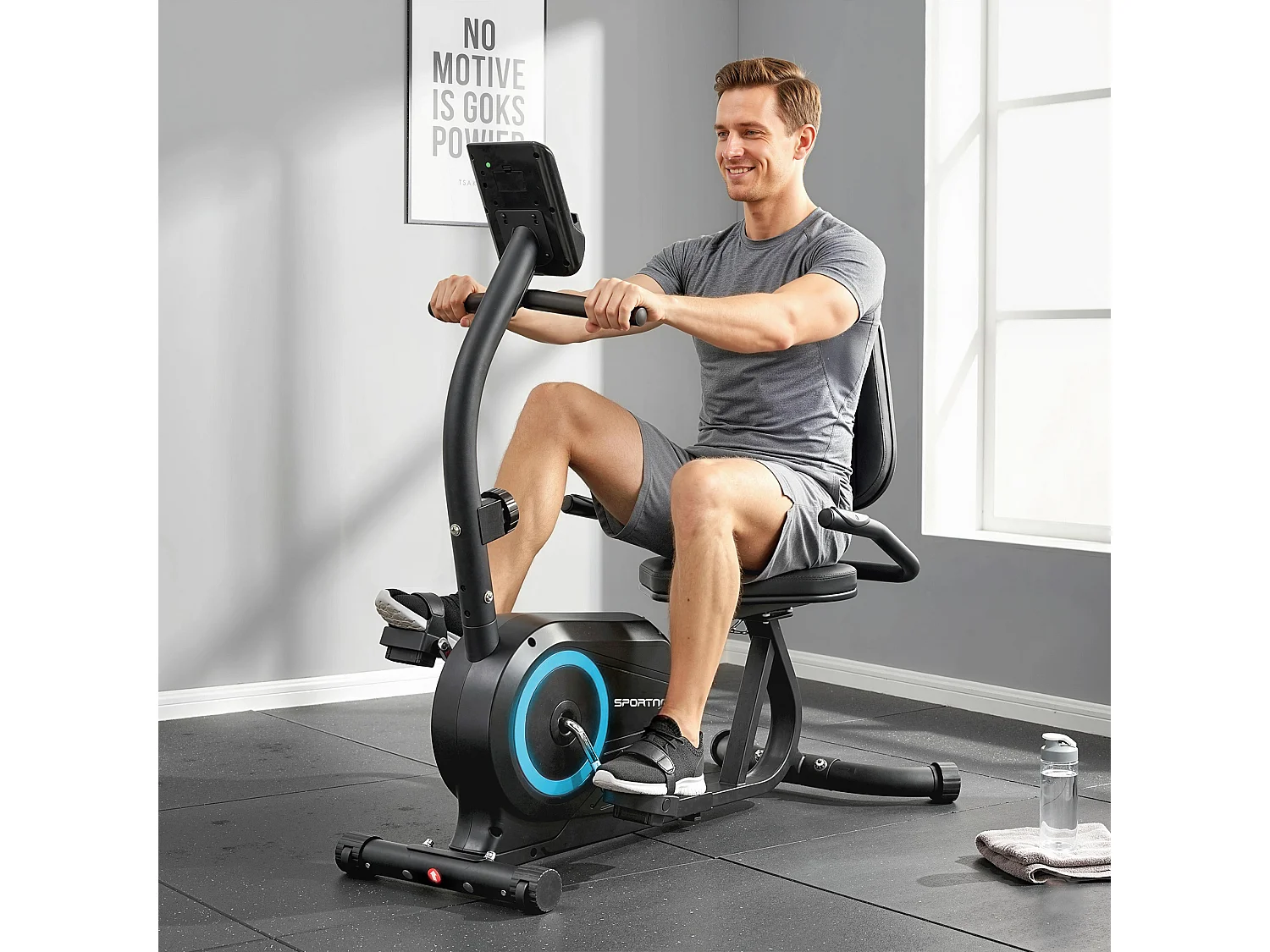 Cyclette magnetica a 8 livelli orizzontale con display lcd blu
