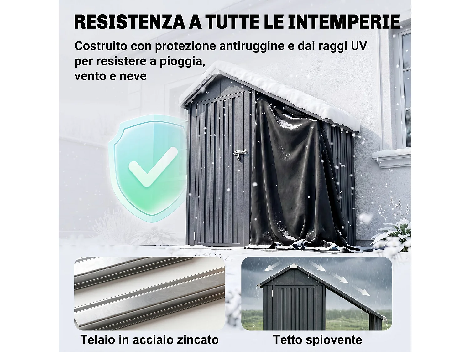 Capanno portalegna con armadietto in acciaio zincato grigio scuro
