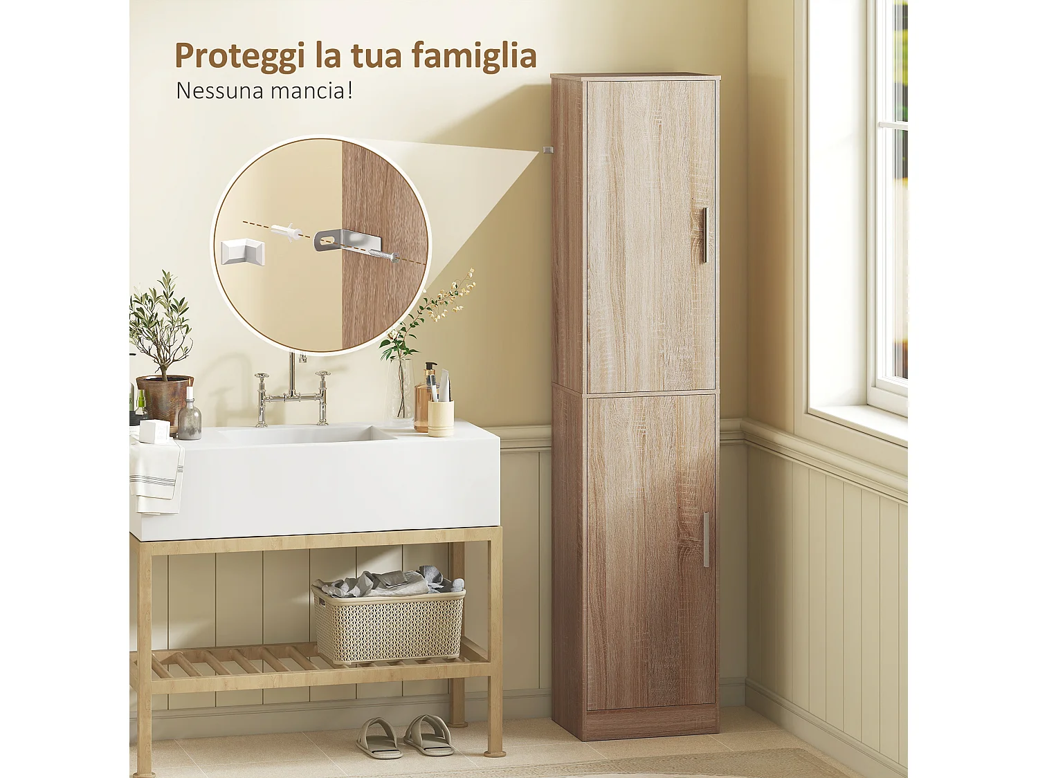 Mobile Bagno 2 Armadietti Ripiani Regolabili 40x35x180 cm ColorLegno