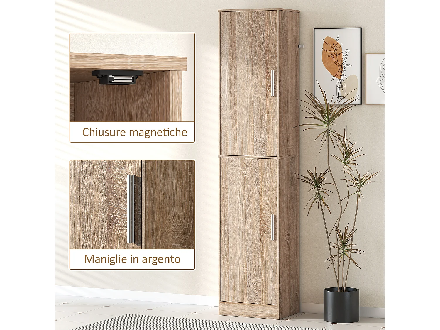 Mobile Bagno 2 Armadietti Ripiani Regolabili 40x35x180 cm ColorLegno